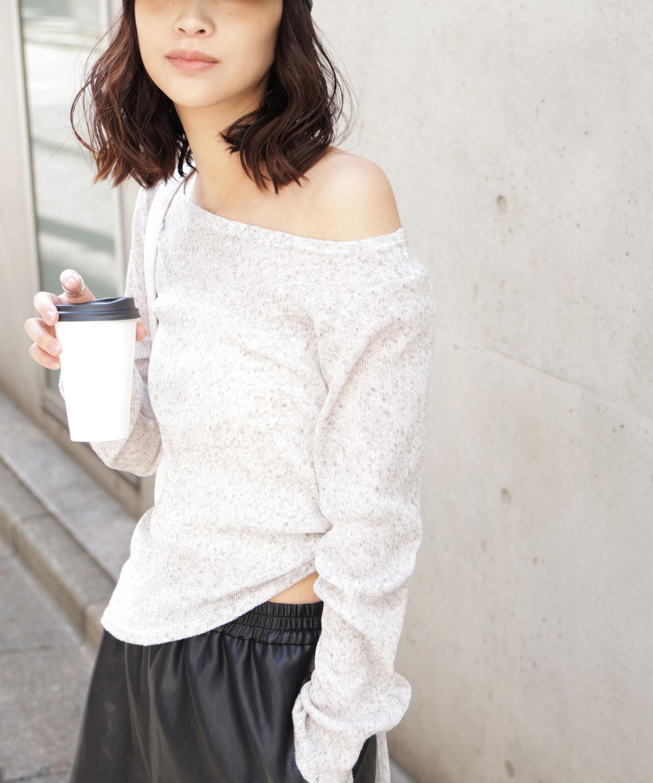 メランジドロストシャーリングカットソー