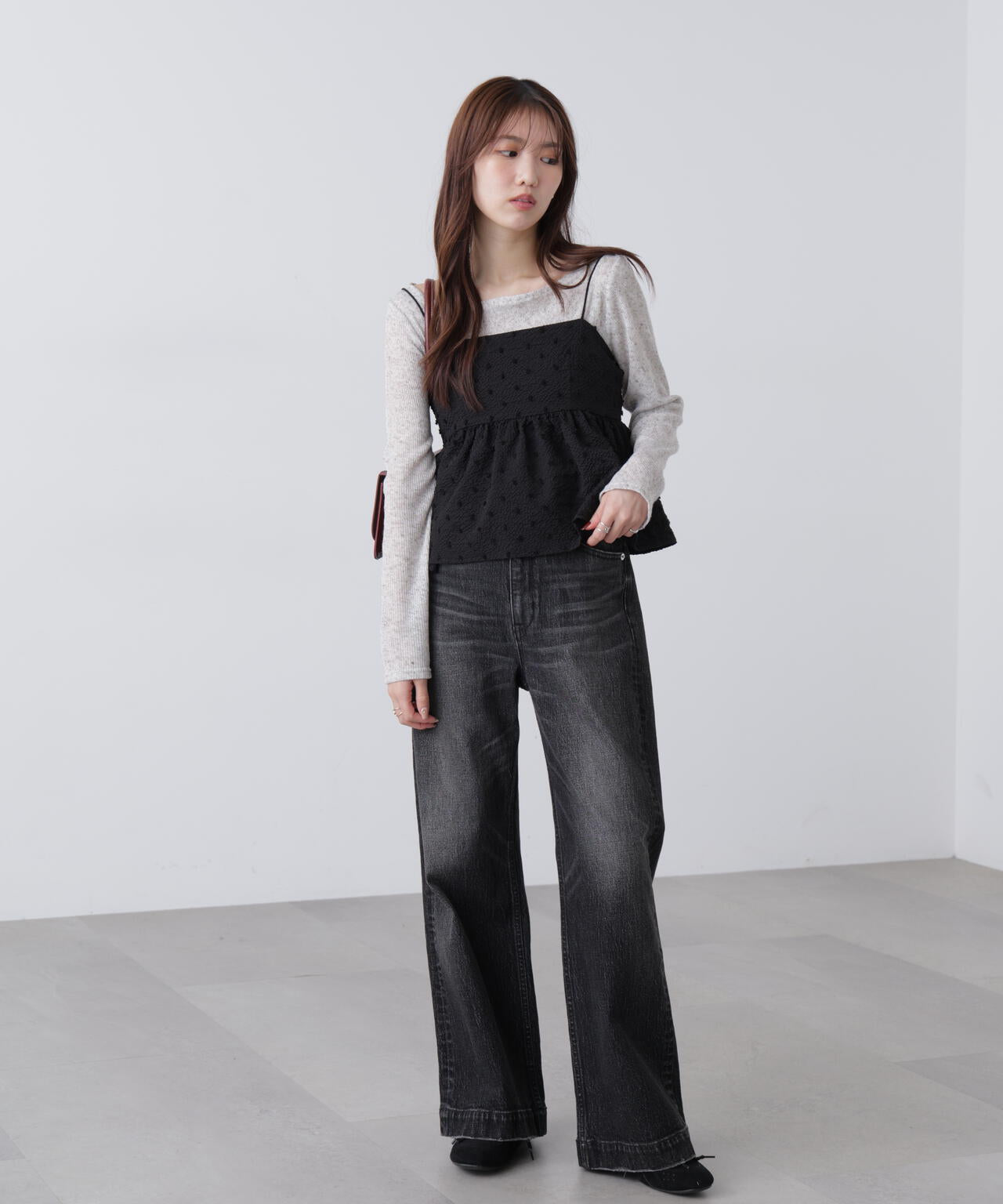 メランジドロストシャーリングカットソー