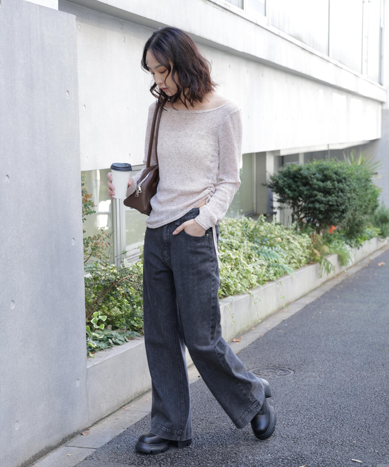 メランジドロストシャーリングカットソー