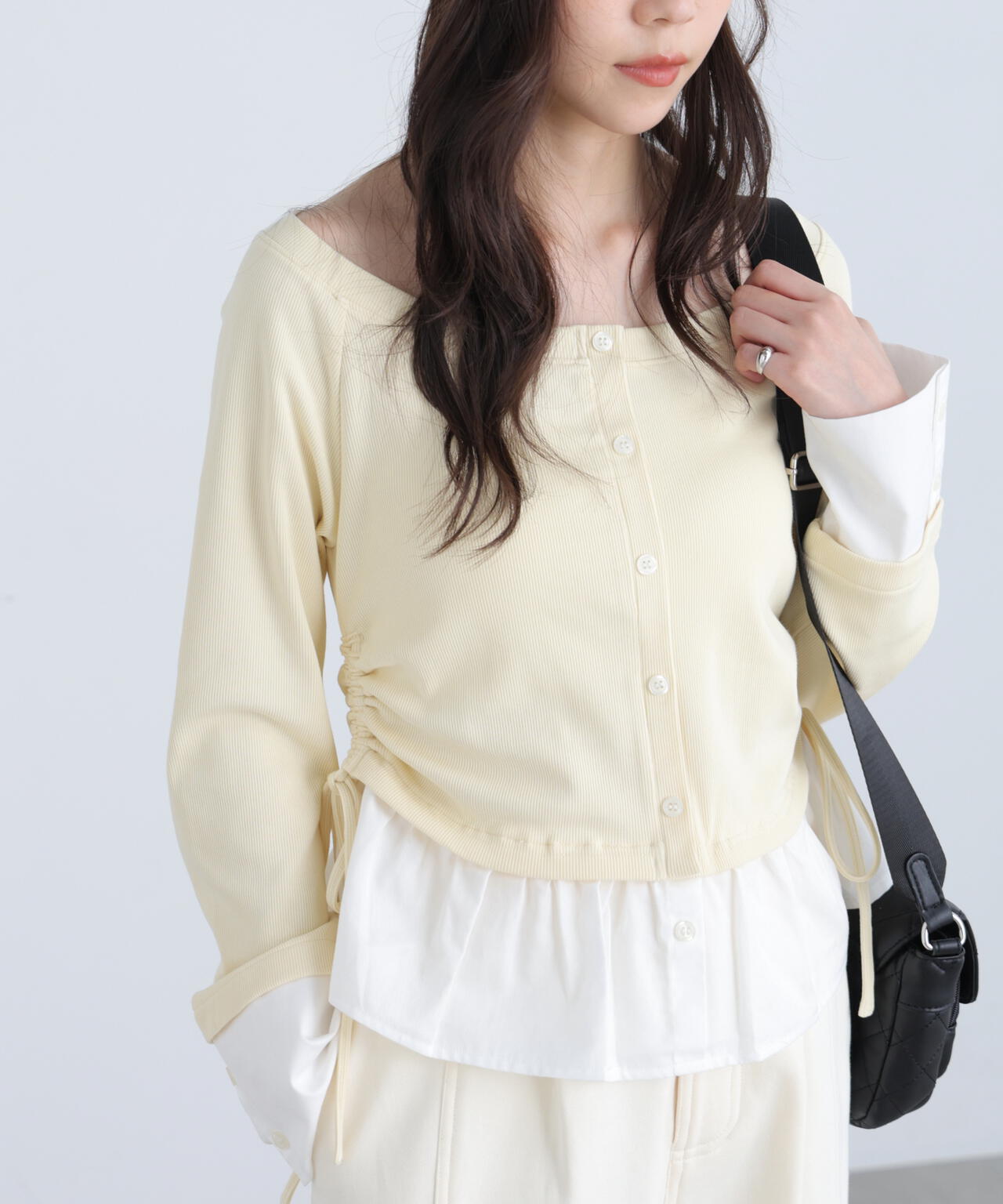 布帛ドッキングサイドシャーリングカットソー