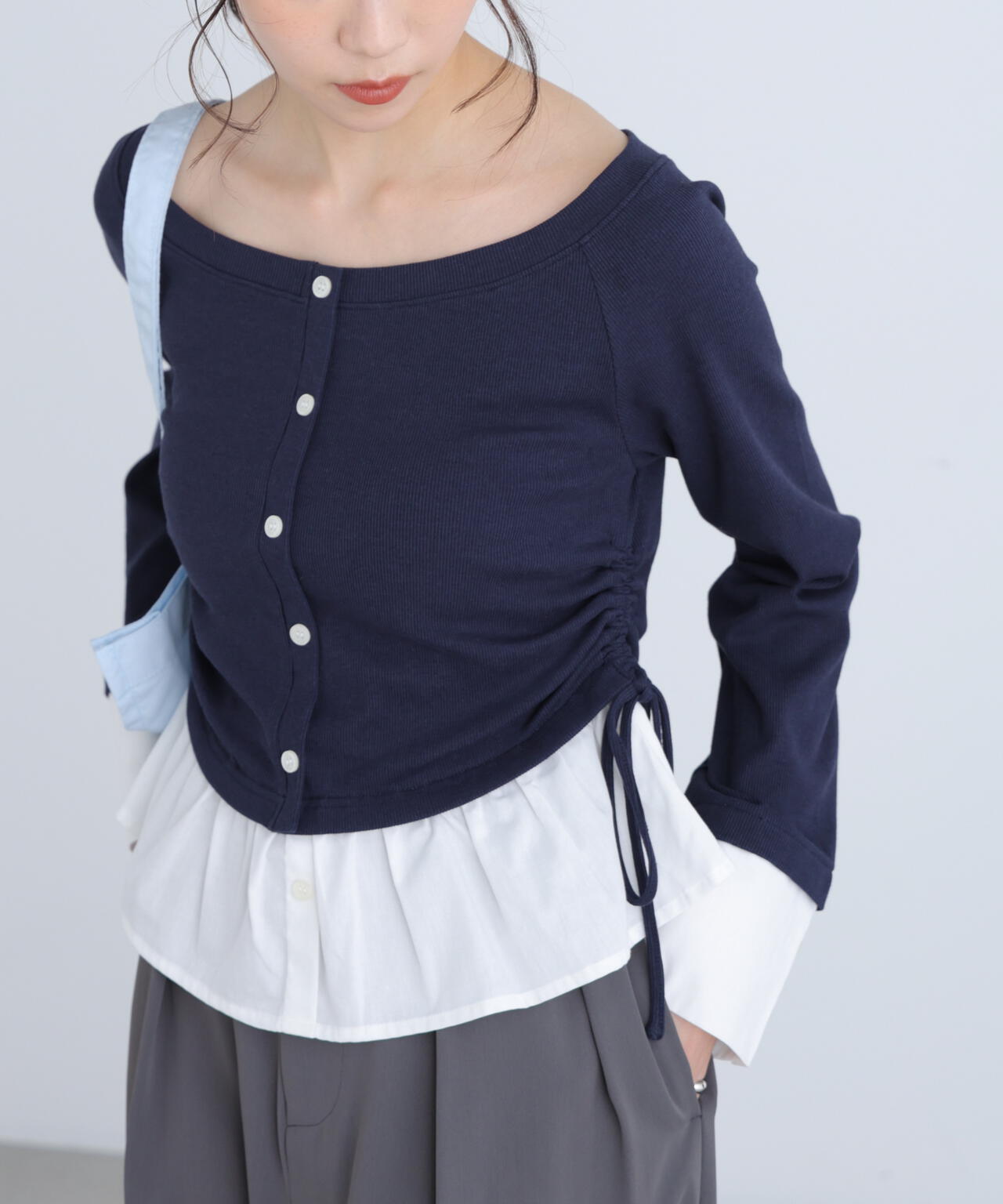 布帛ドッキングサイドシャーリングカットソー