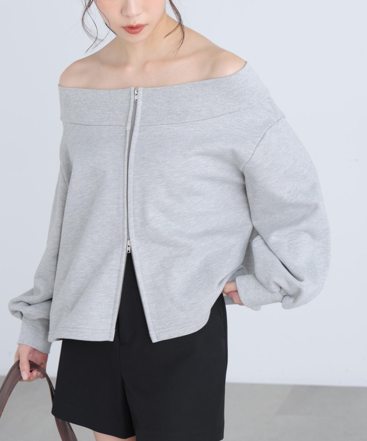 【MFM】袖バルーンオフショルZIPカットソー