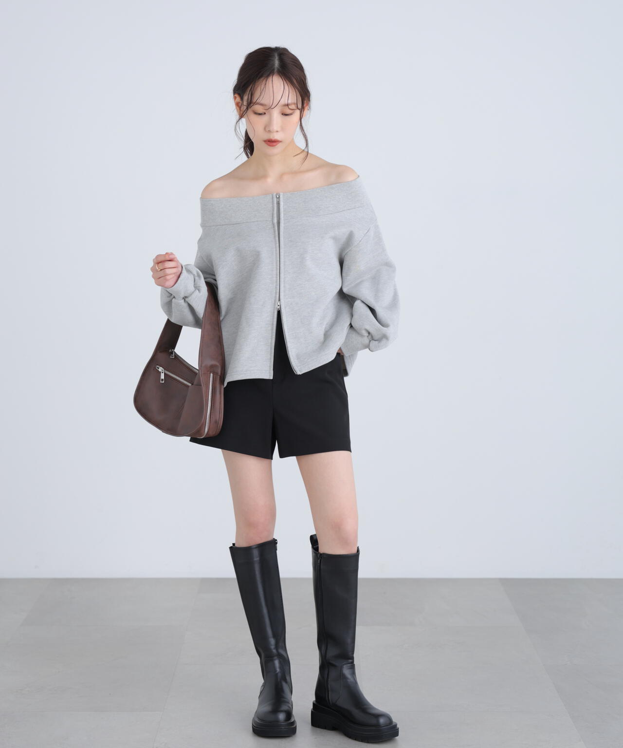 【MFM】袖バルーンオフショルZIPカットソー