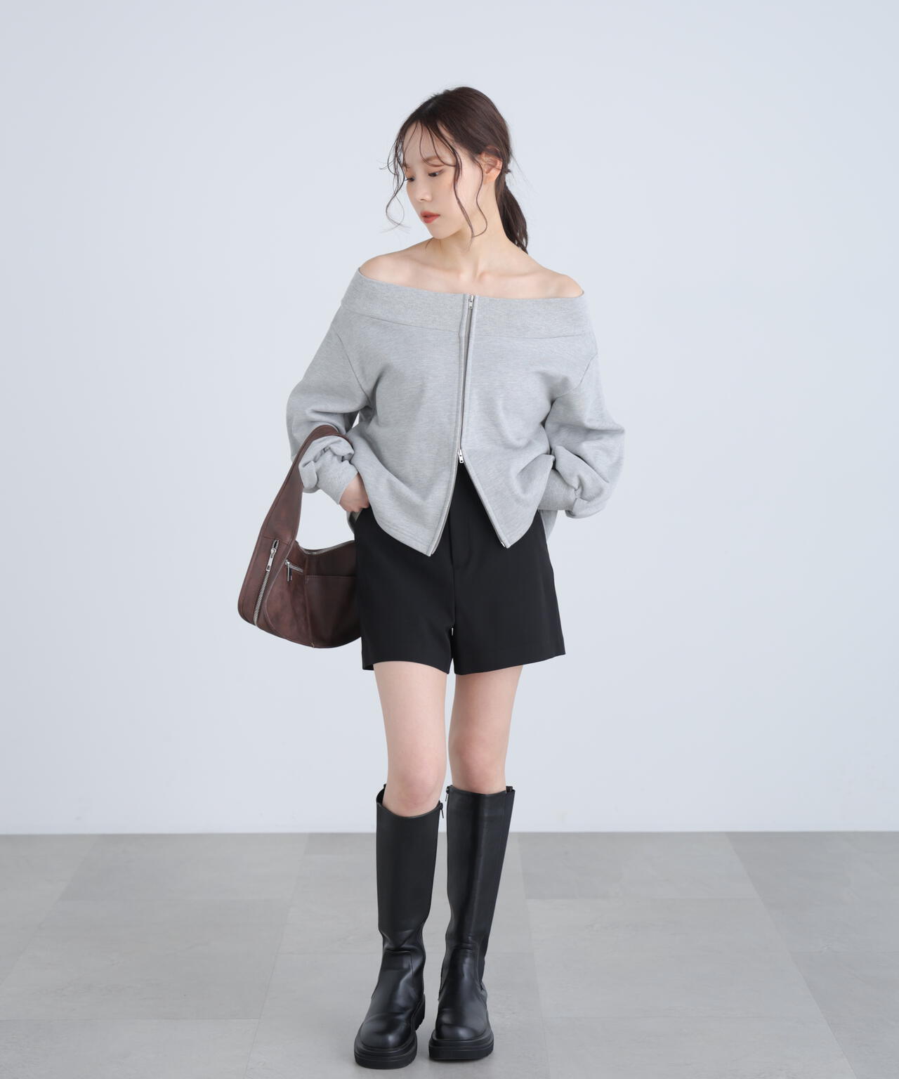 【MFM】袖バルーンオフショルZIPカットソー