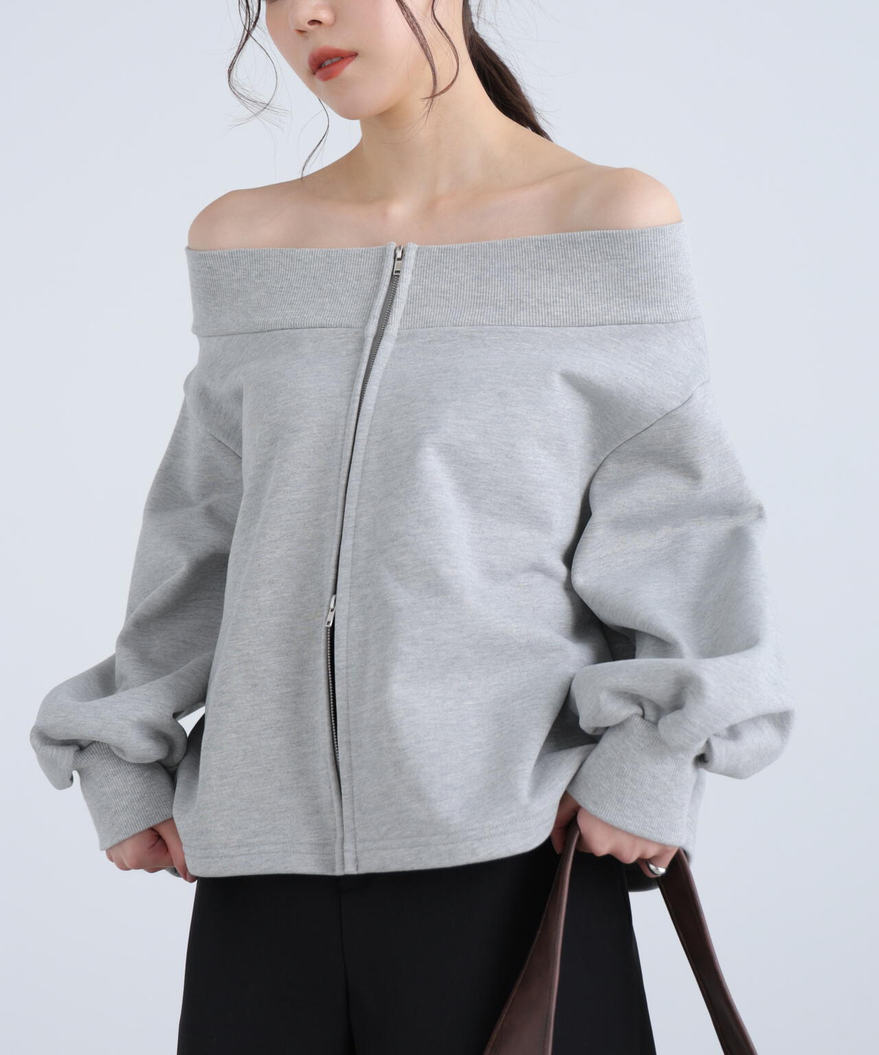 【MFM】袖バルーンオフショルZIPカットソー