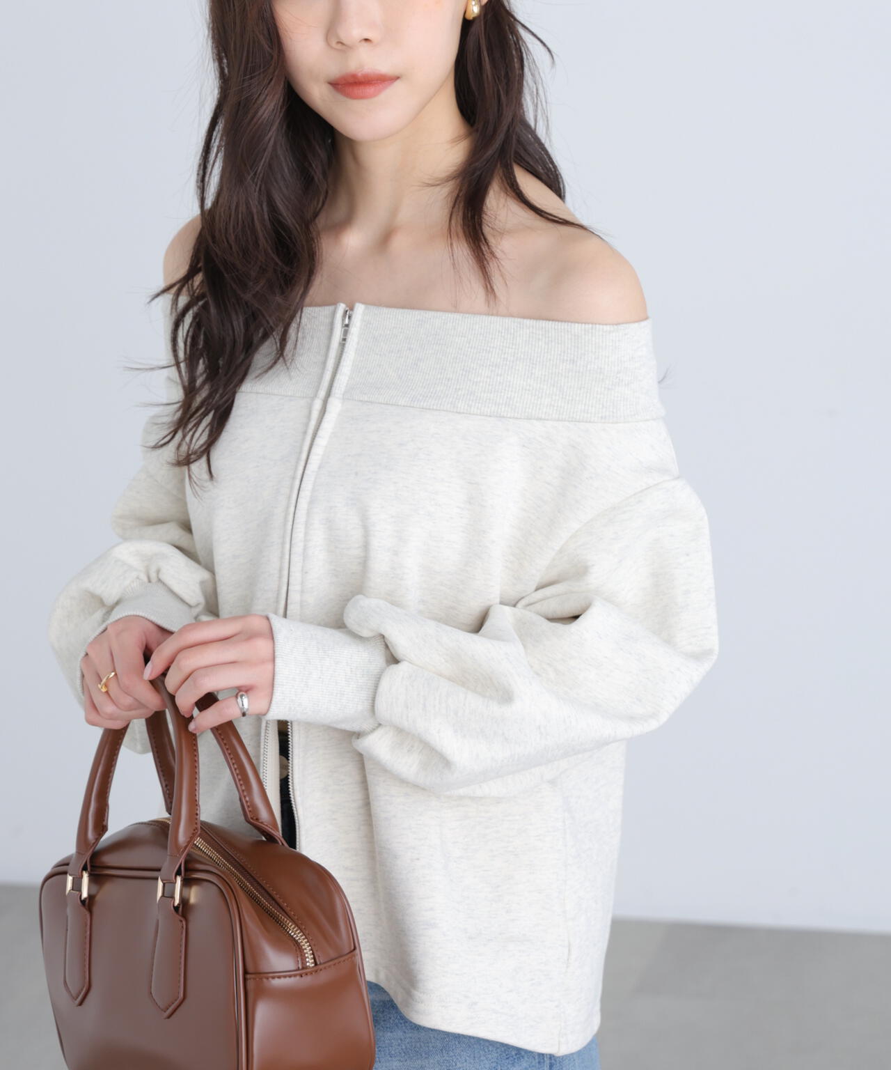 【MFM】袖バルーンオフショルZIPカットソー