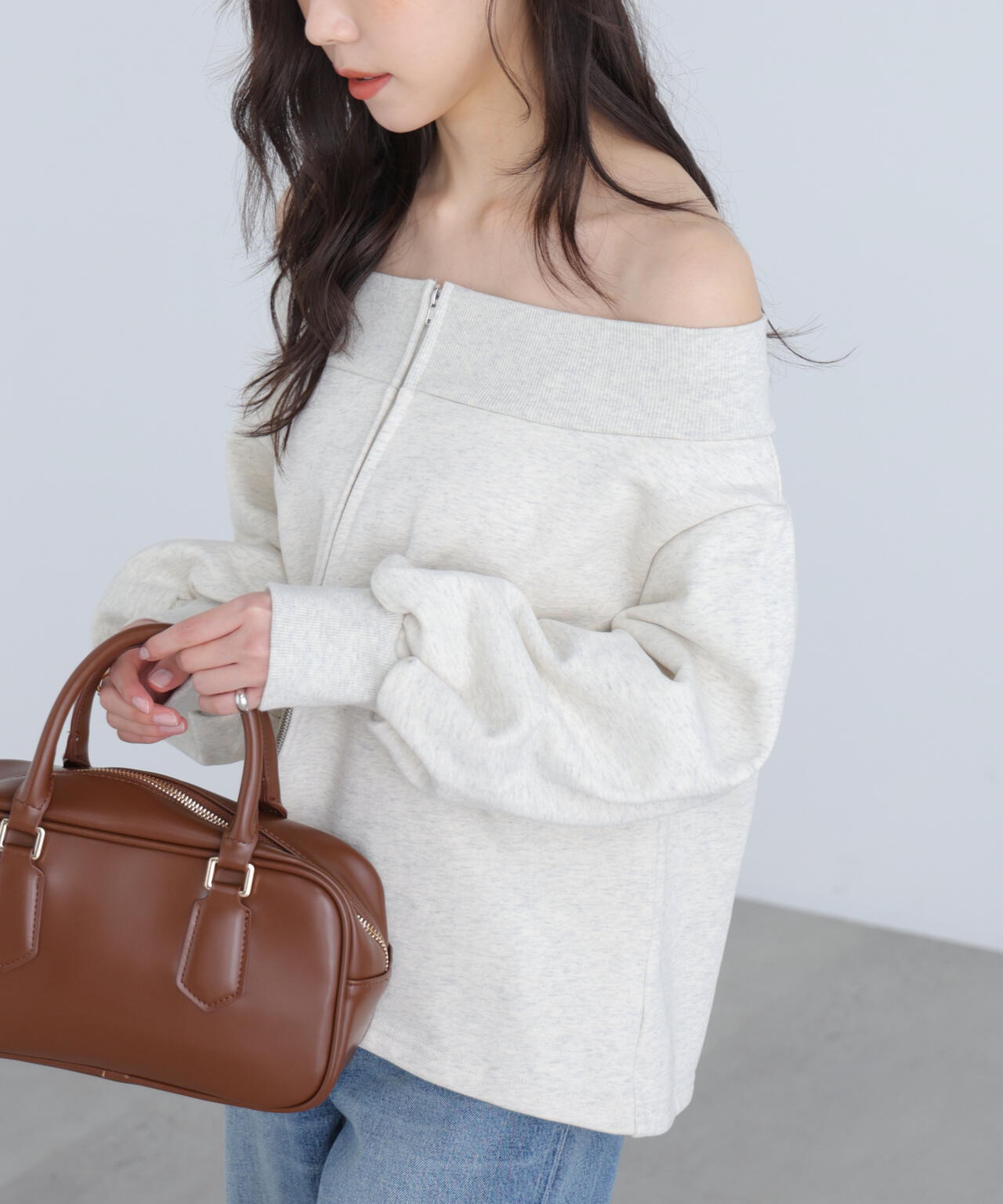 【MFM】袖バルーンオフショルZIPカットソー