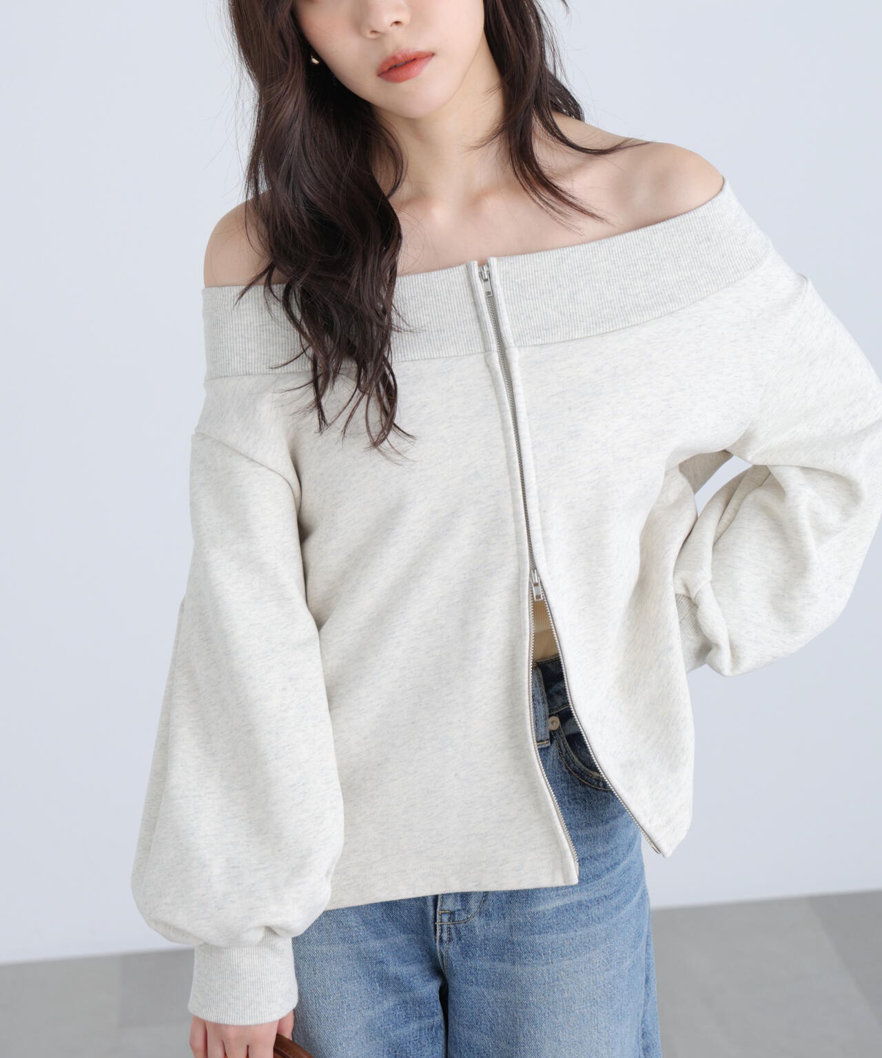 【MFM】袖バルーンオフショルZIPカットソー