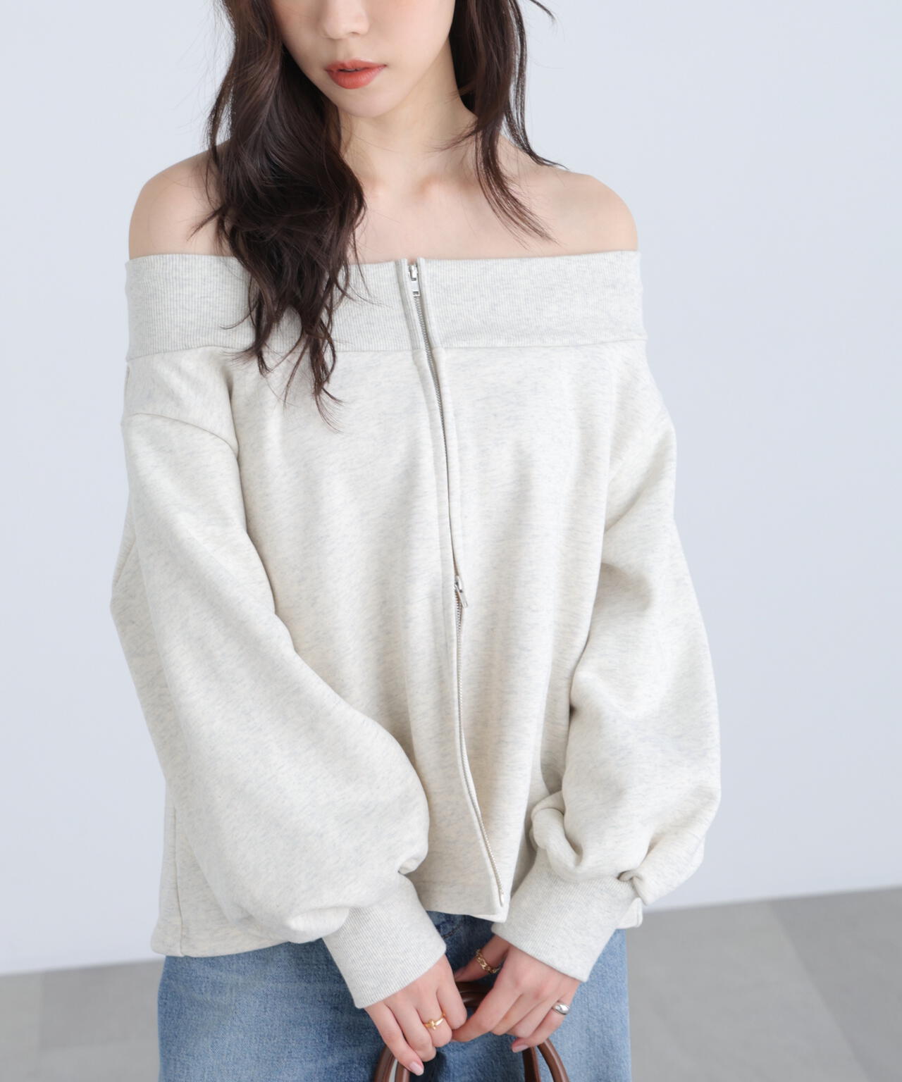 【MFM】袖バルーンオフショルZIPカットソー