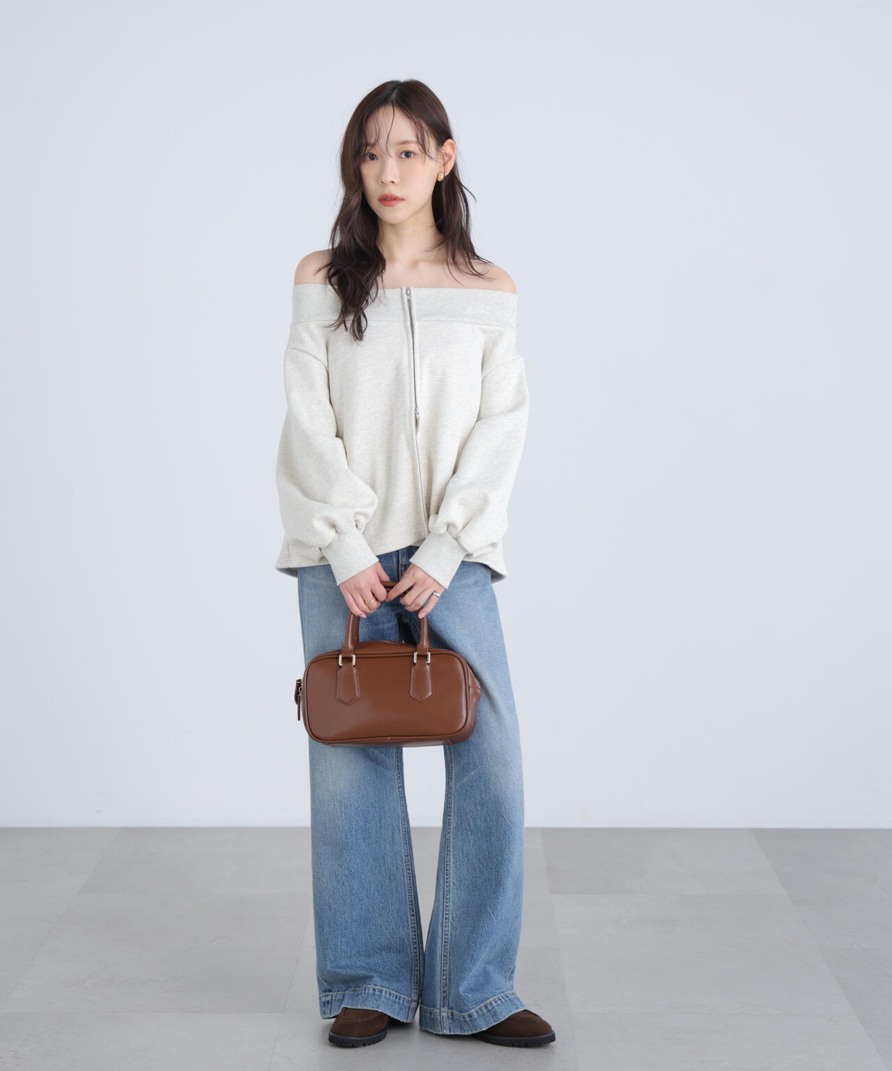 【MFM】袖バルーンオフショルZIPカットソー