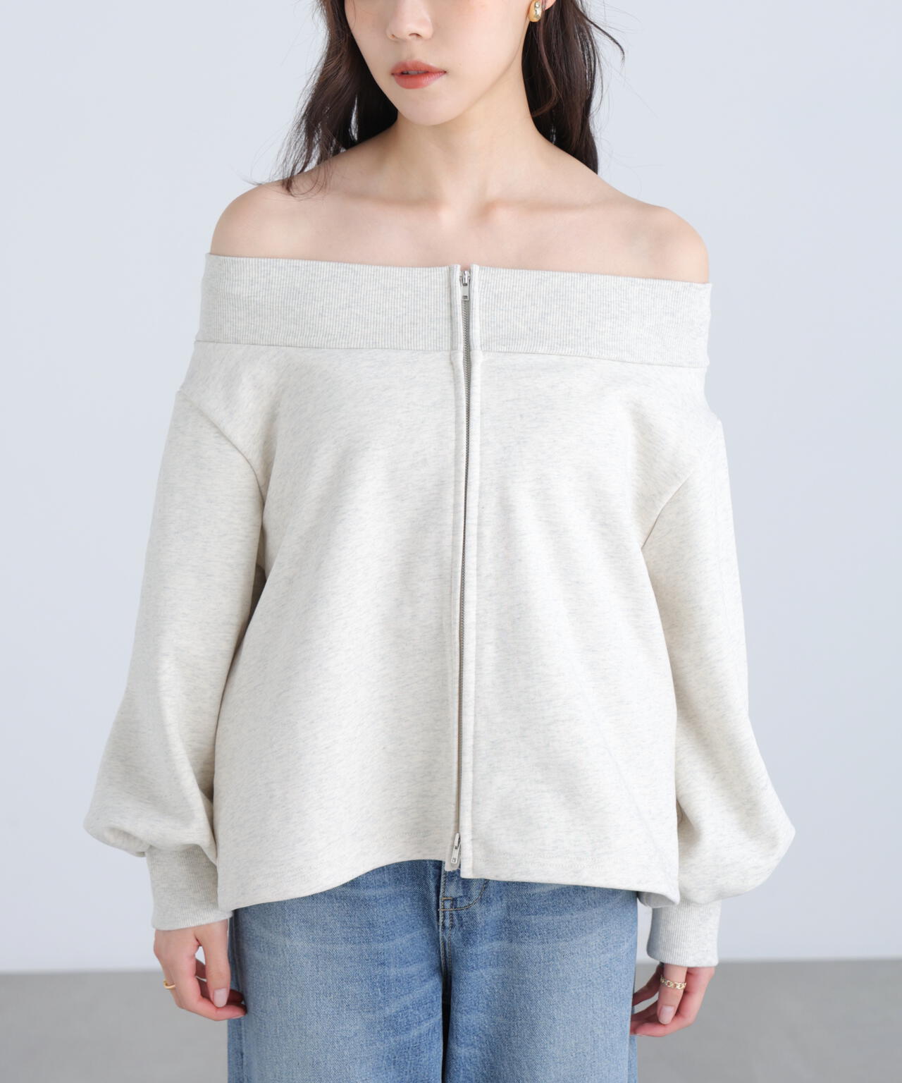【MFM】袖バルーンオフショルZIPカットソー