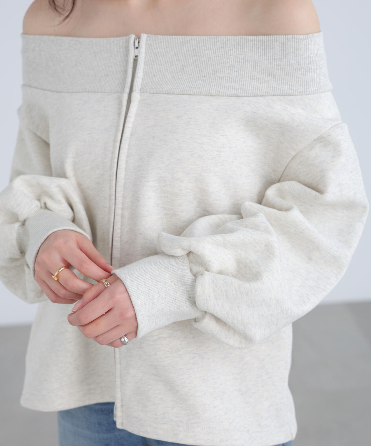 【MFM】袖バルーンオフショルZIPカットソー