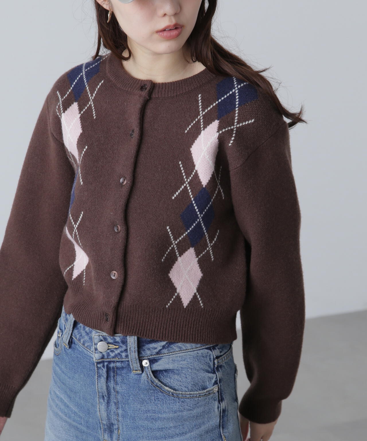 ダブルジャガードアーガイルニットカーディガン | FREE'S MART