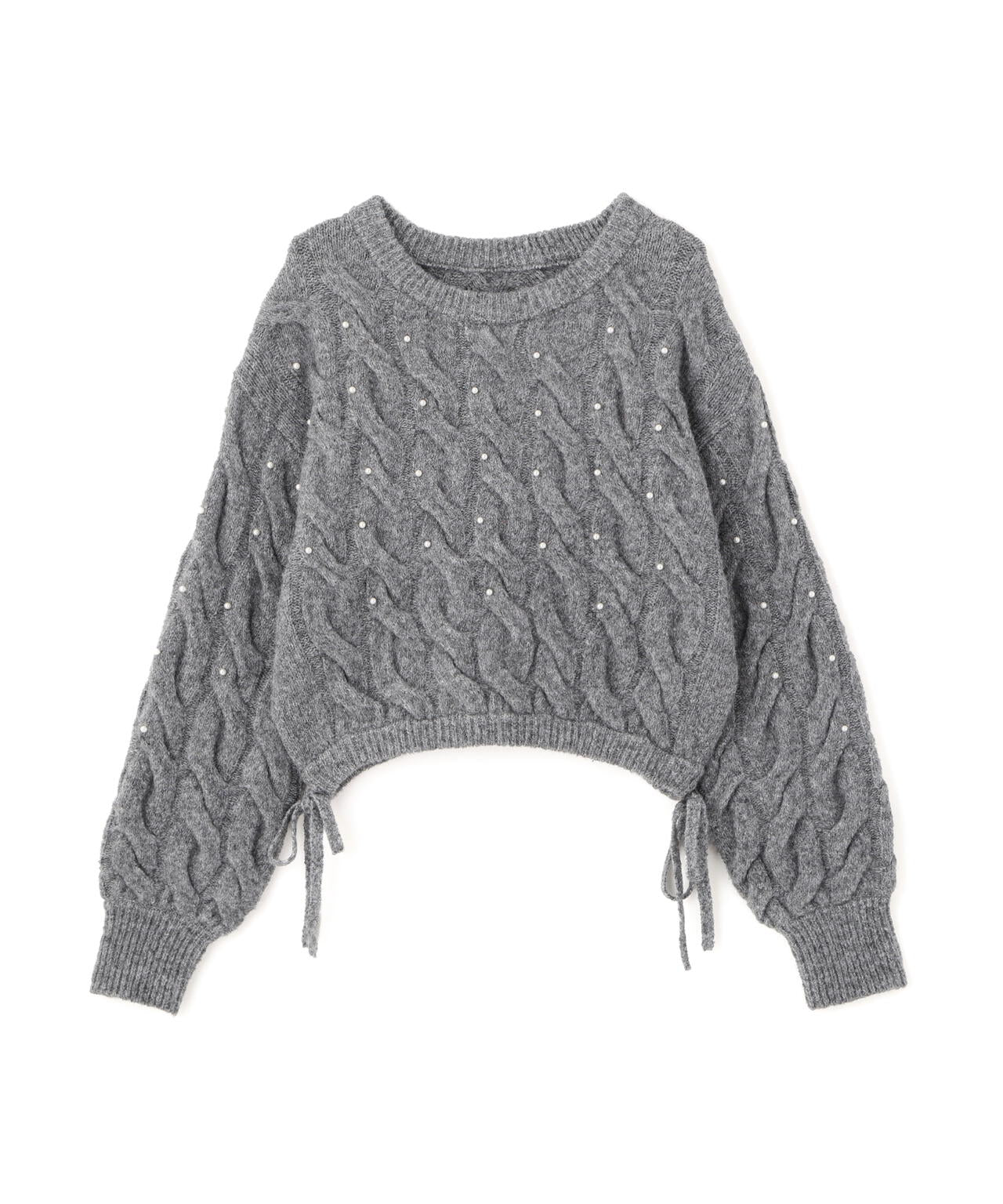 【レッド 追加生産予約】ウエストゴムパールミックスケーブルドロストニット