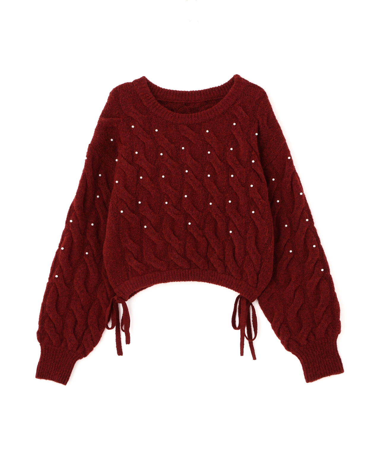 【レッド 追加生産予約】ウエストゴムパールミックスケーブルドロストニット