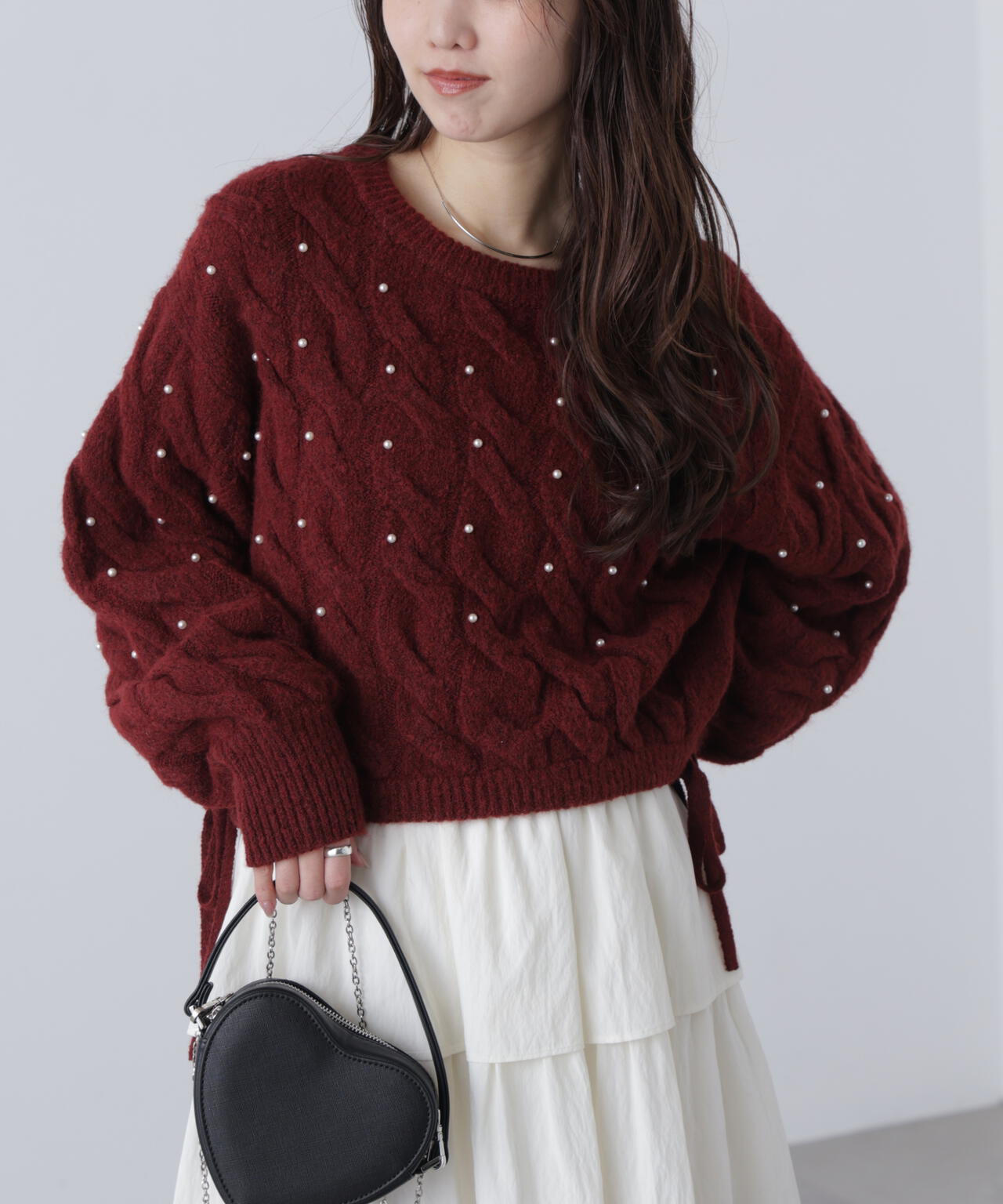 レッド 追加生産予約】ウエストゴムパールミックスケーブルドロスト