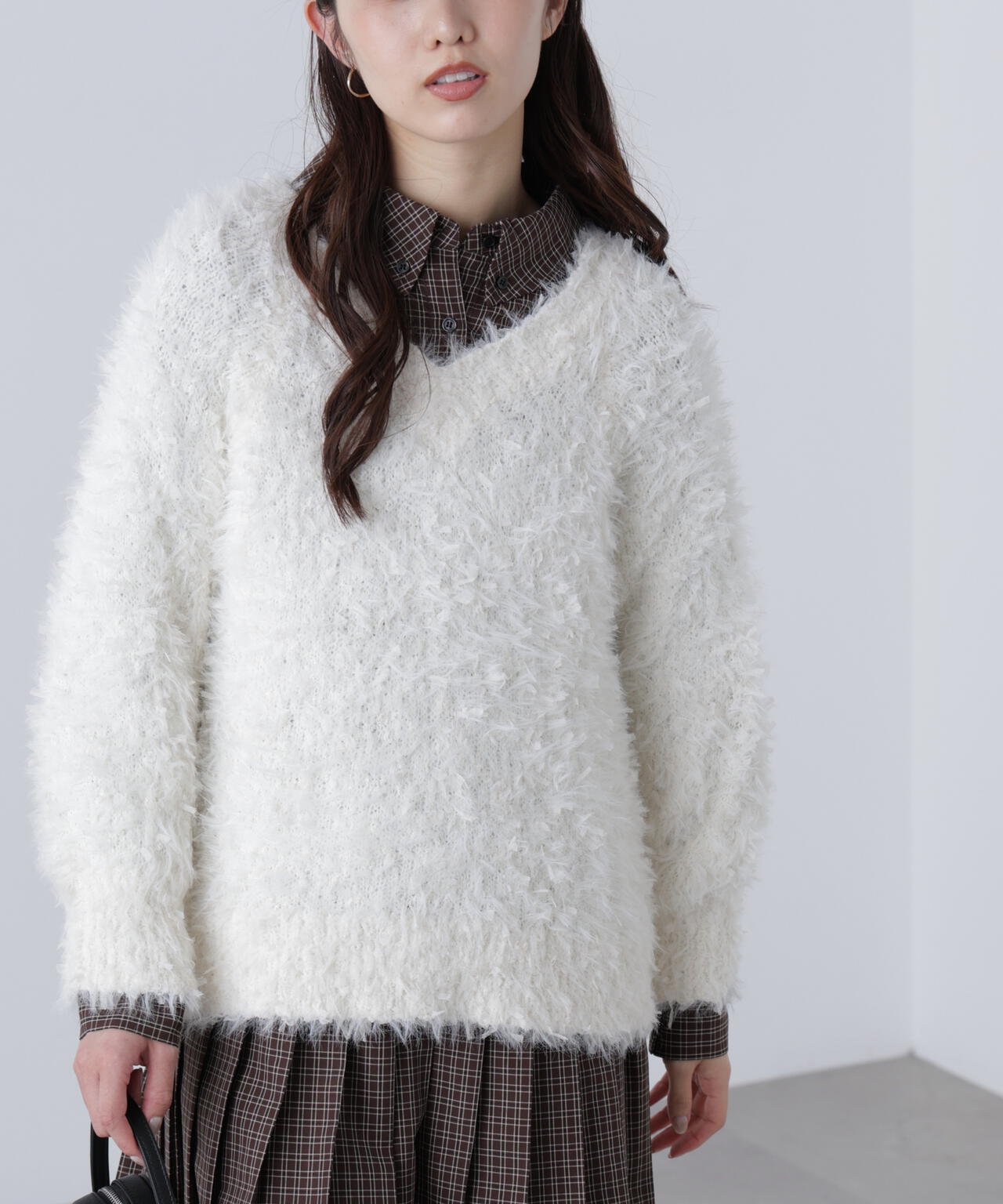 プリーツプリーズ　ミディアム丈の上着　新品 前後2WAYチュールフェザーミックスミドル丈ニット | FREE'S MART