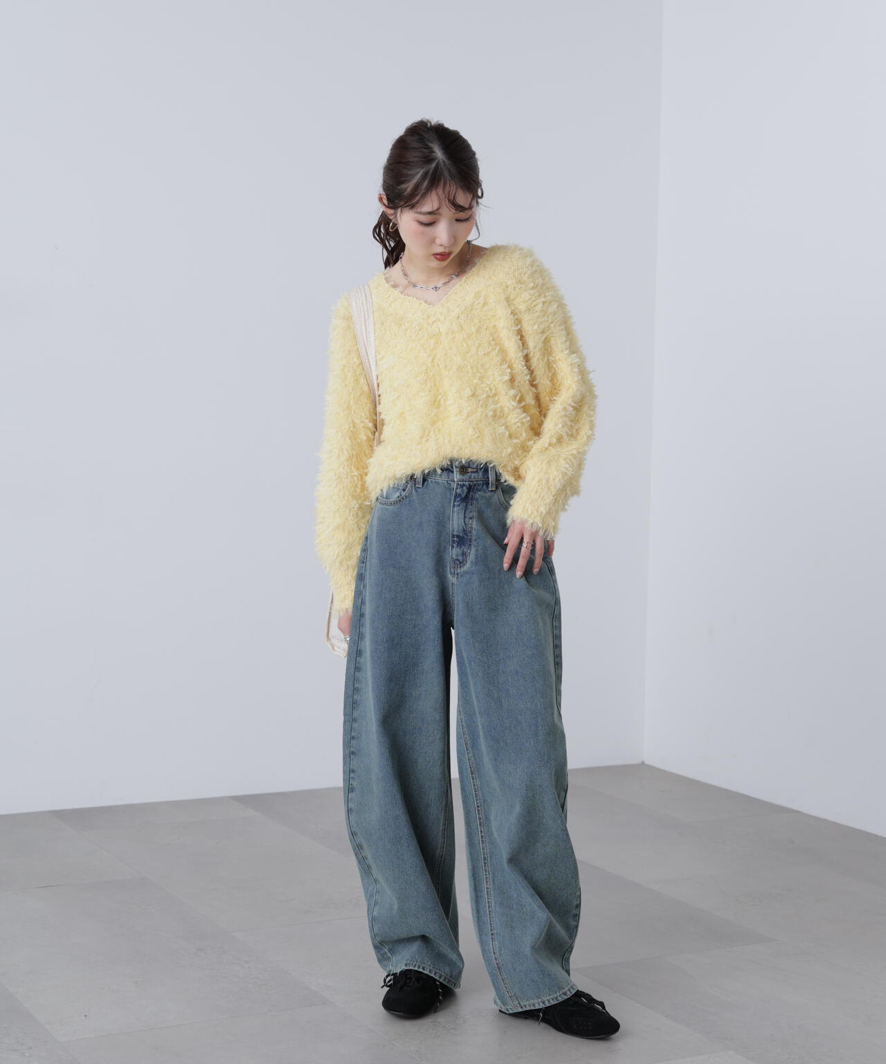 前後2wayチュールフェザーミックスミドル丈ニット | FREE'S MART