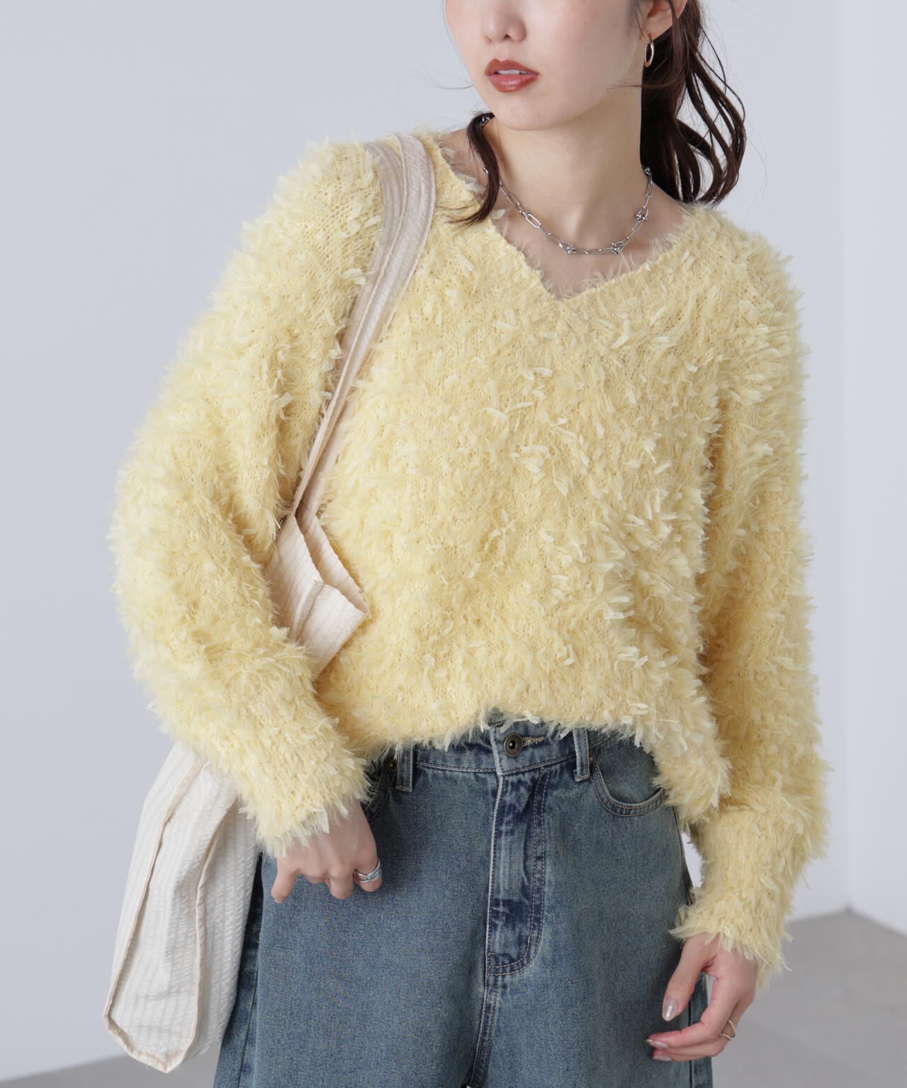 前後2wayチュールフェザーミックスミドル丈ニット | FREE'S MART