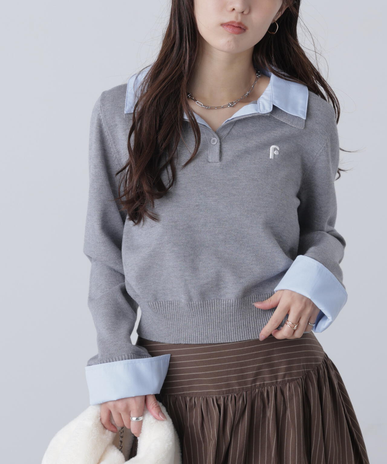 衿付きレイヤード風ポロニット