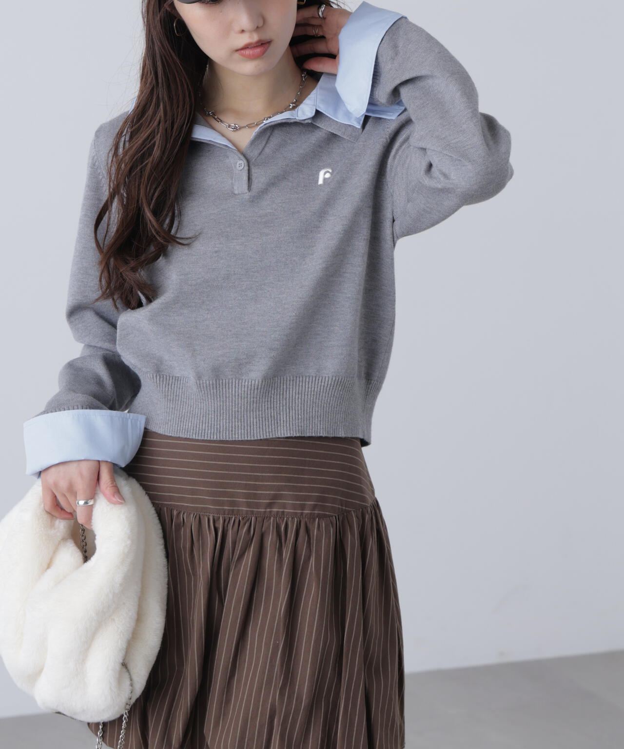 衿付きレイヤード風ポロニット