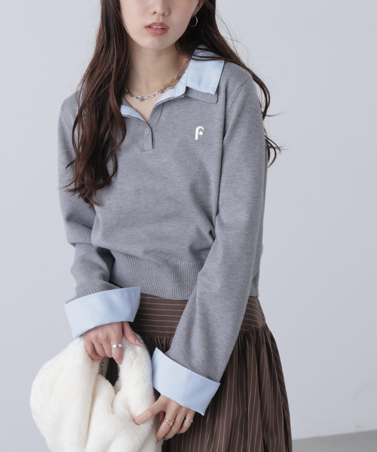 衿付きレイヤード風ポロニット