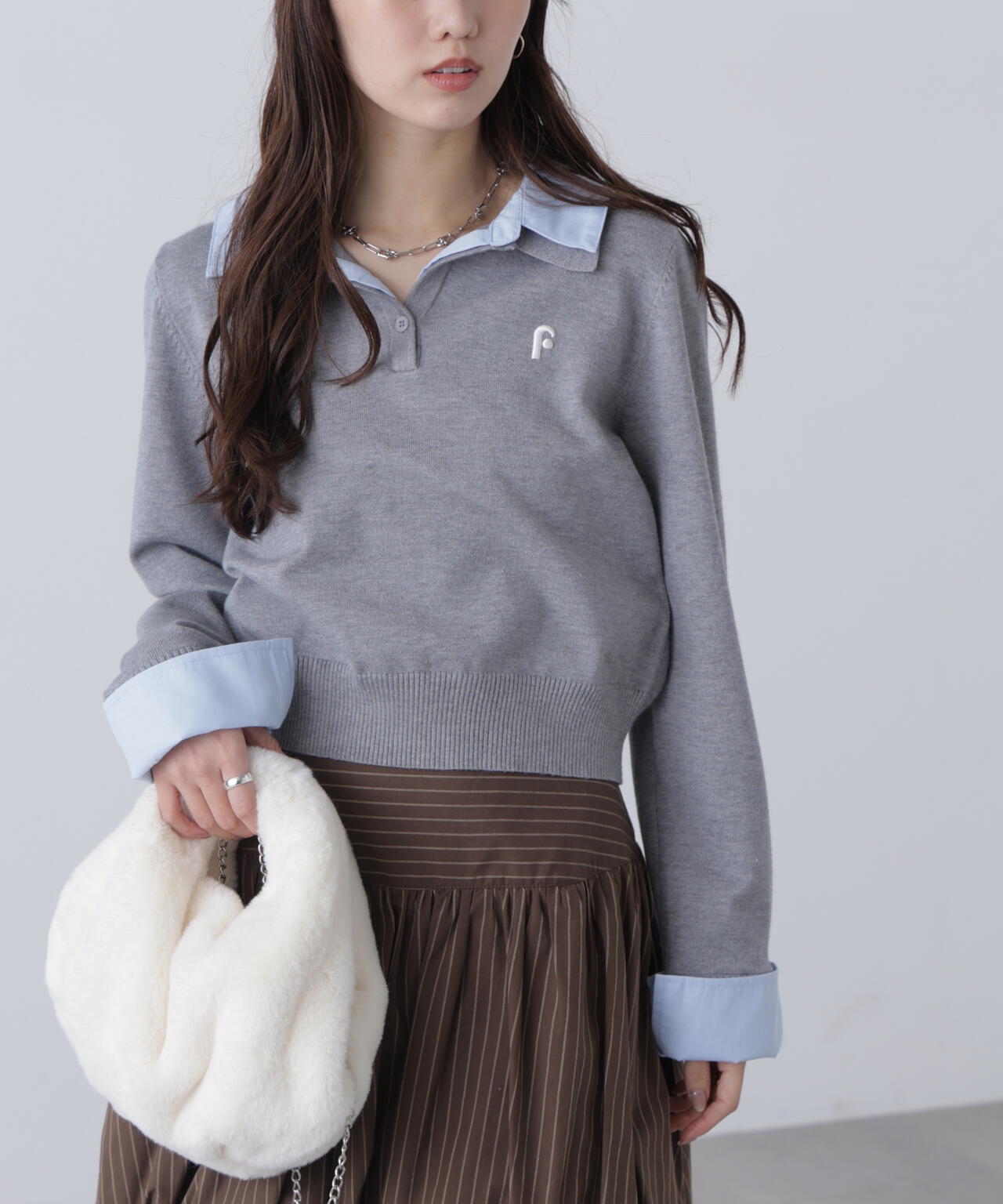 衿付きレイヤード風ポロニット