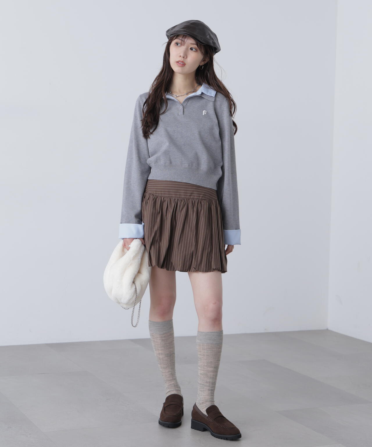 衿付きレイヤード風ポロニット