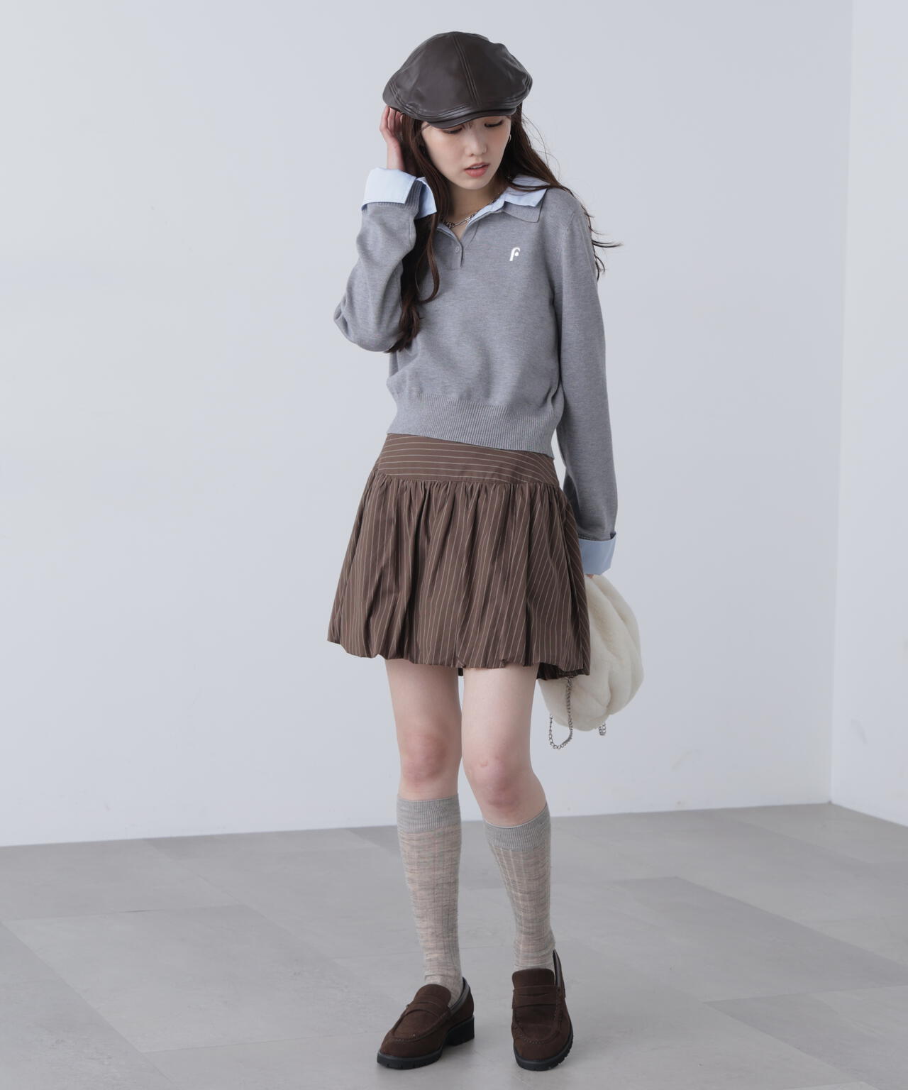 衿付きレイヤード風ポロニット