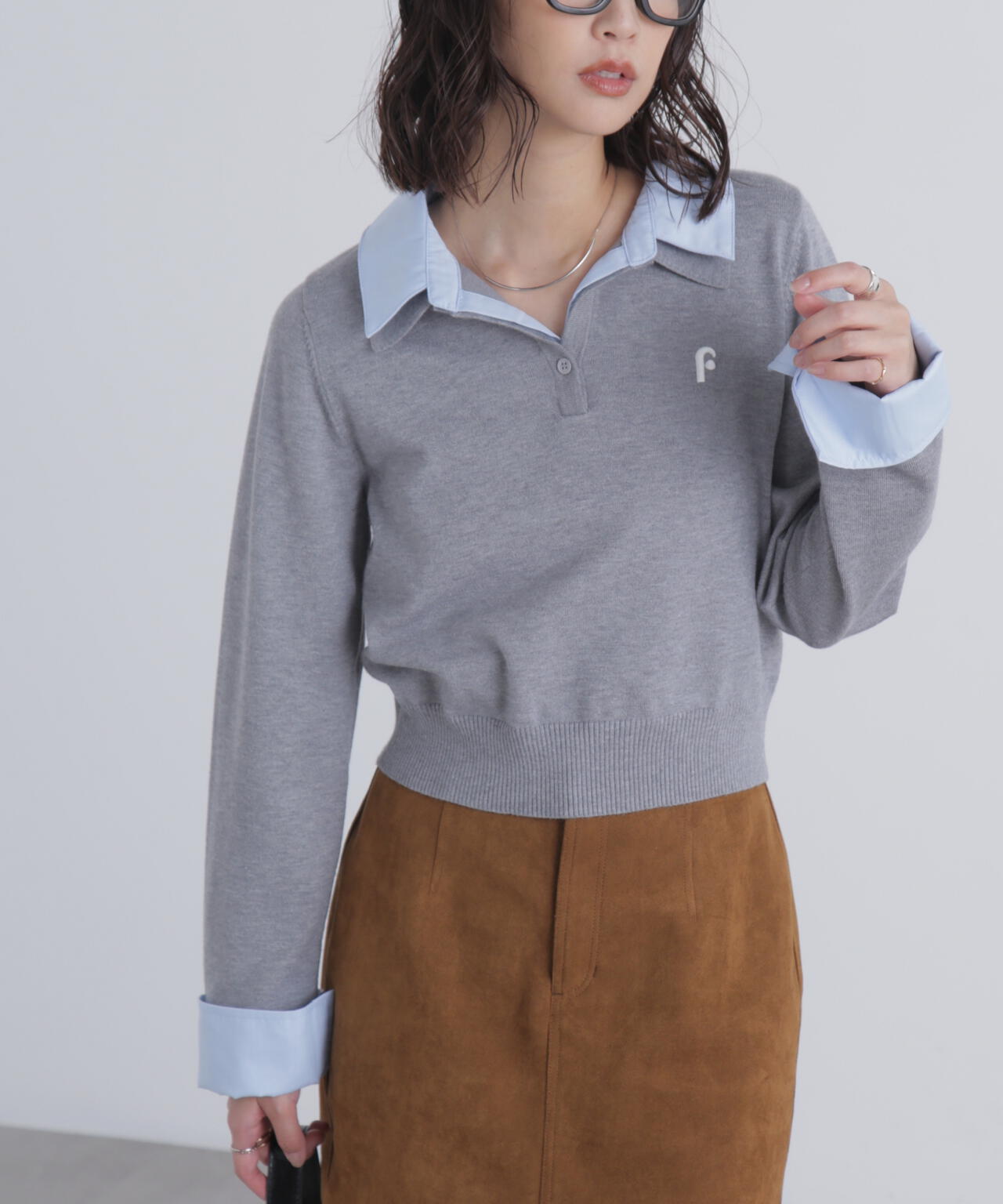 衿付きレイヤード風ポロニット