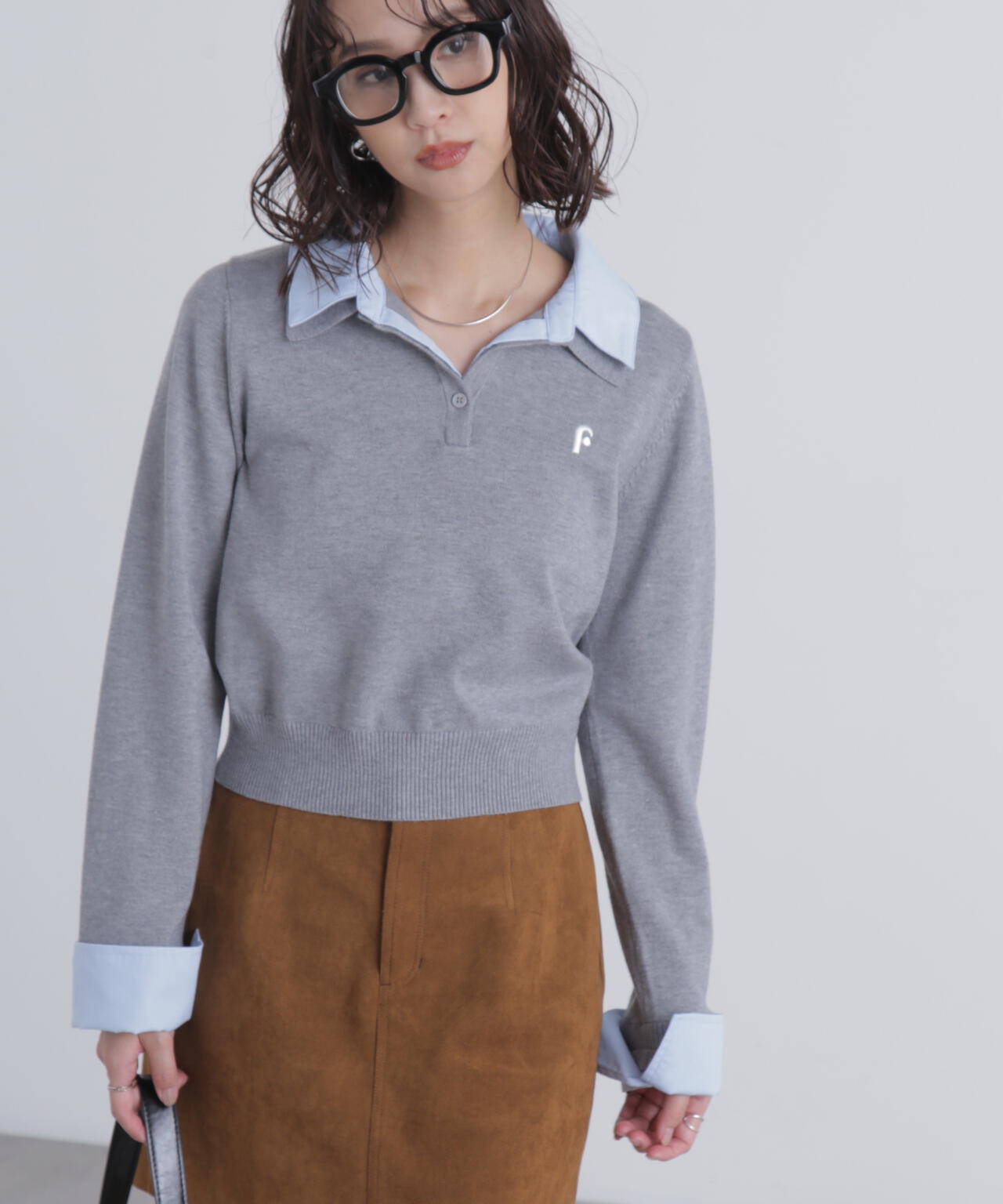 衿付きレイヤード風ポロニット