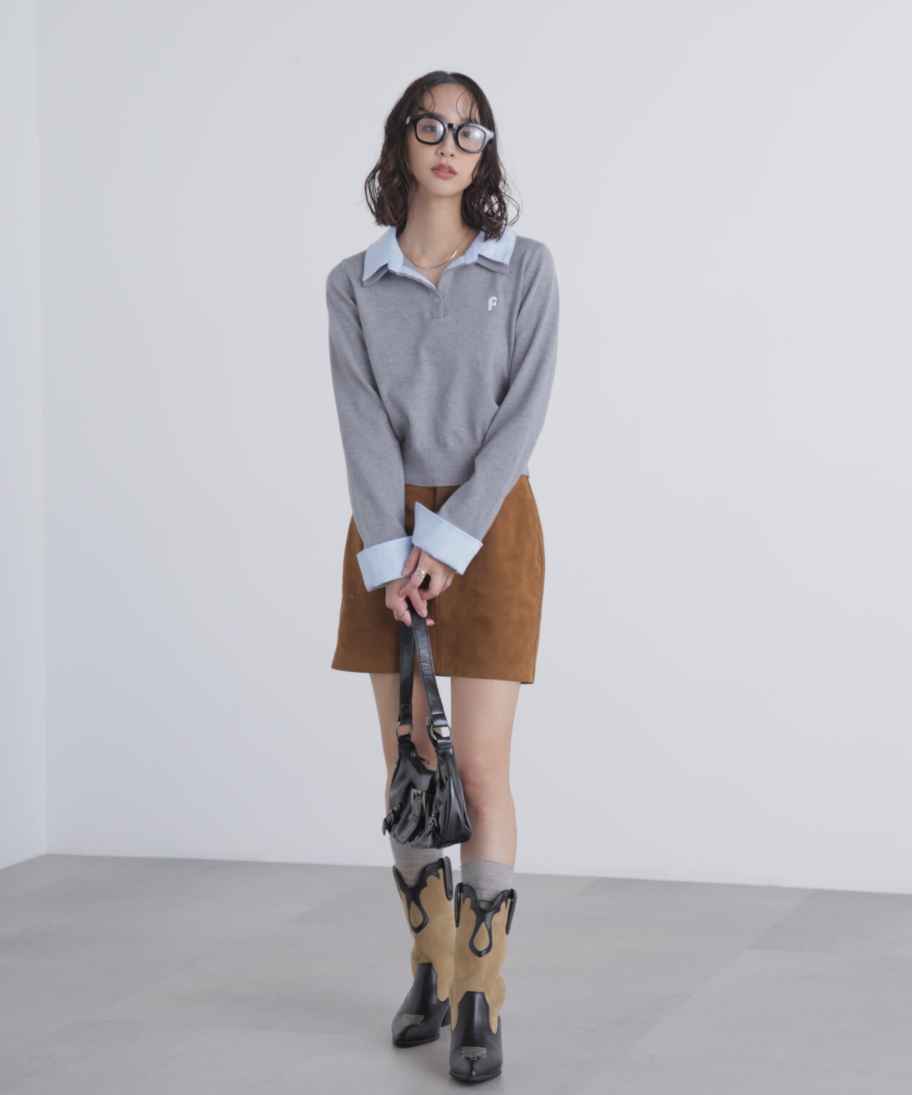 衿付きレイヤード風ポロニット