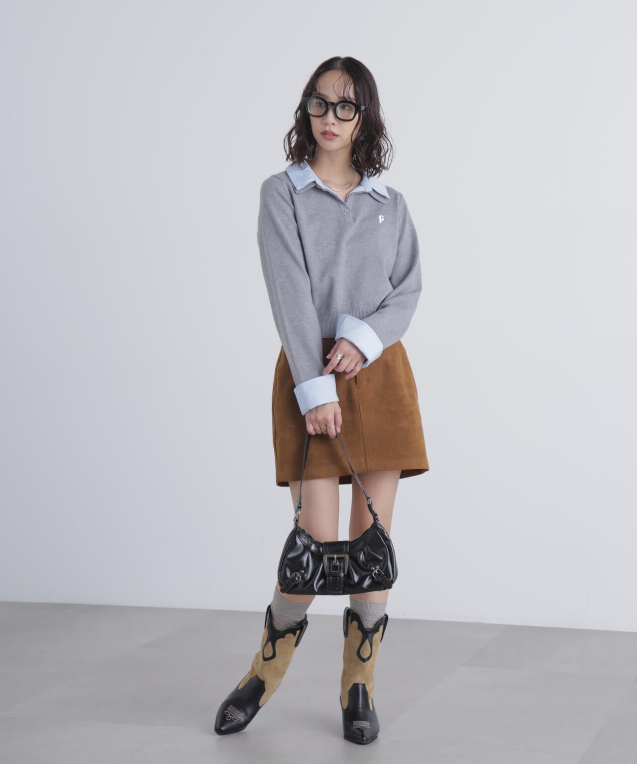 衿付きレイヤード風ポロニット