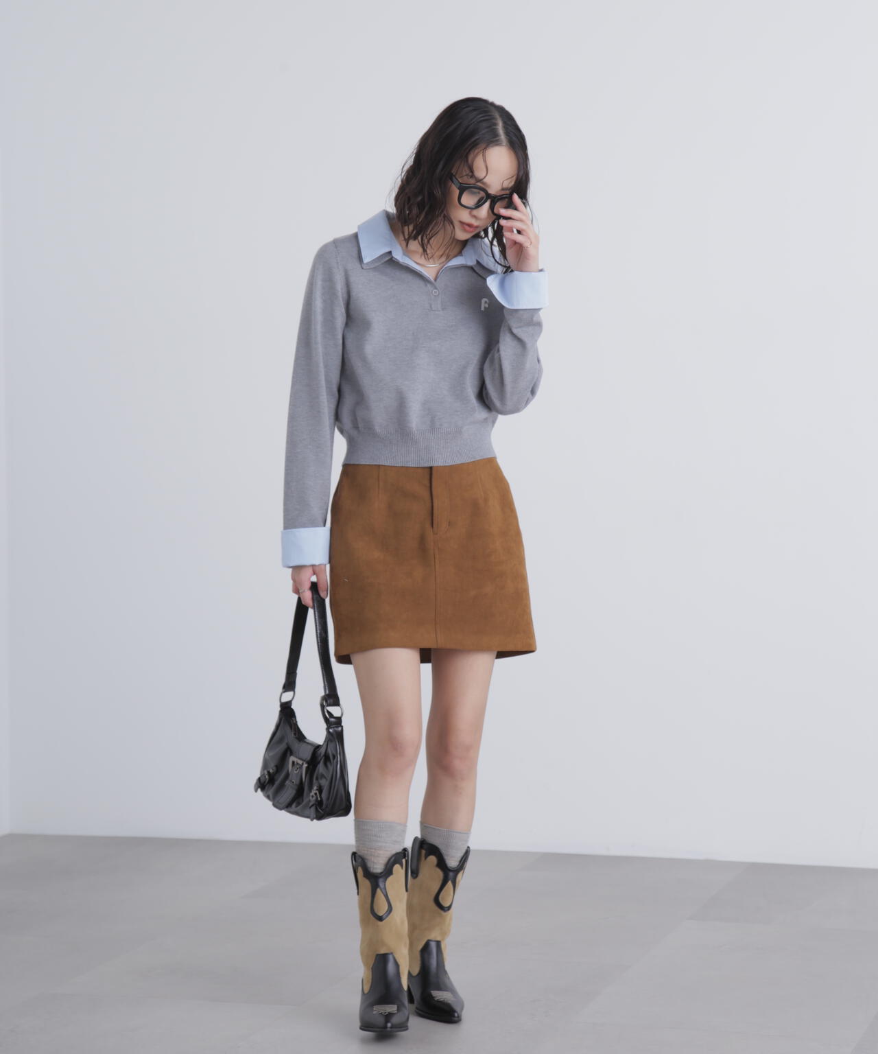 衿付きレイヤード風ポロニット