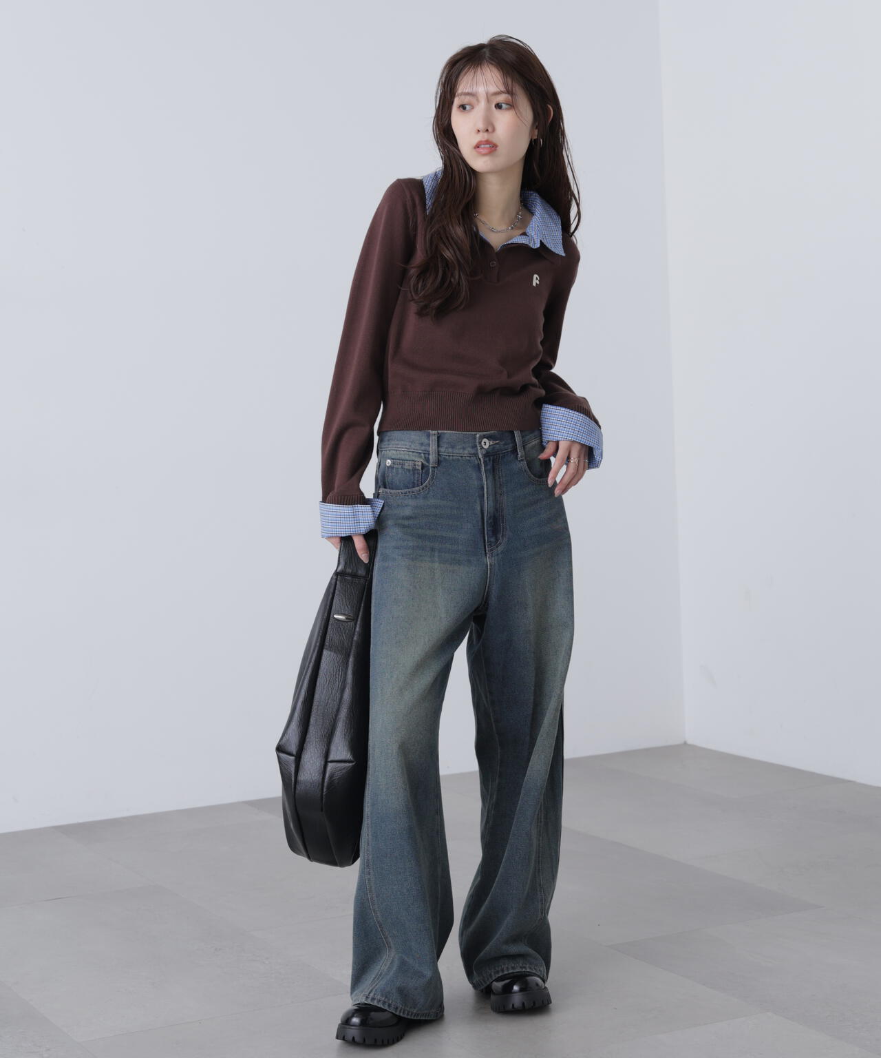 衿付きレイヤード風ポロニット