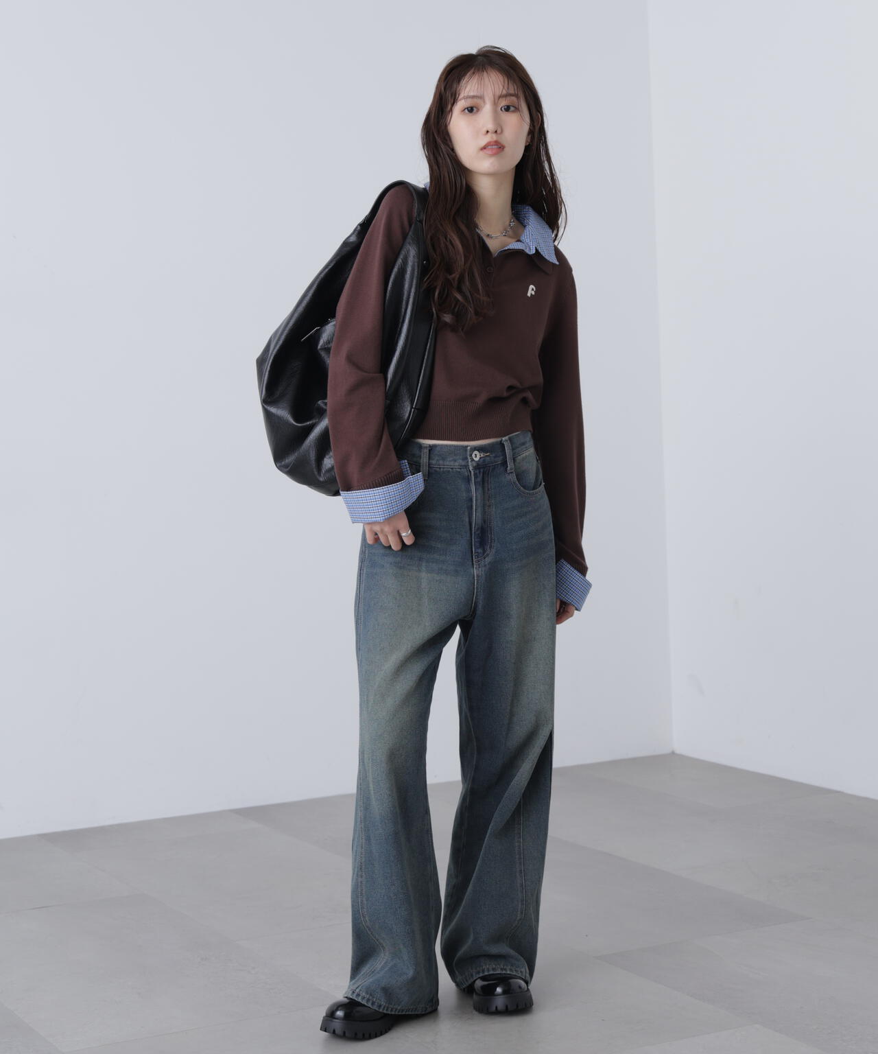 衿付きレイヤード風ポロニット