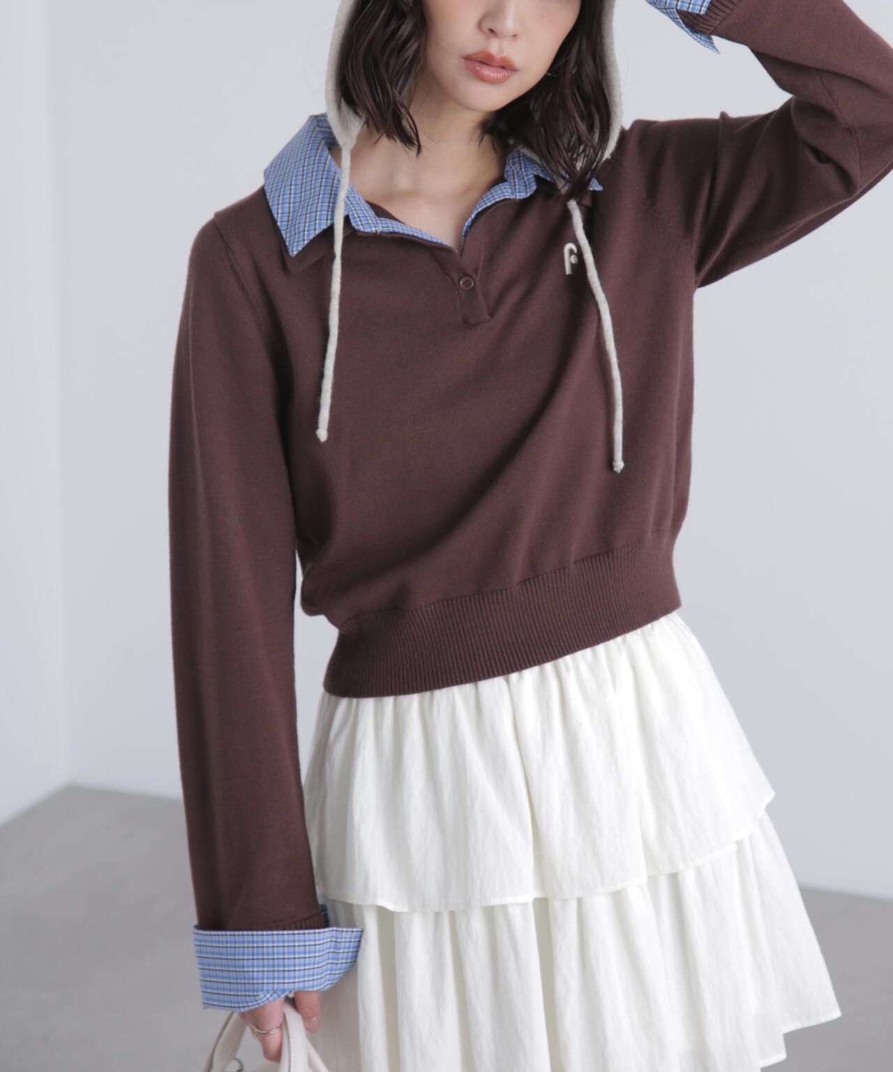 衿付きレイヤード風ポロニット