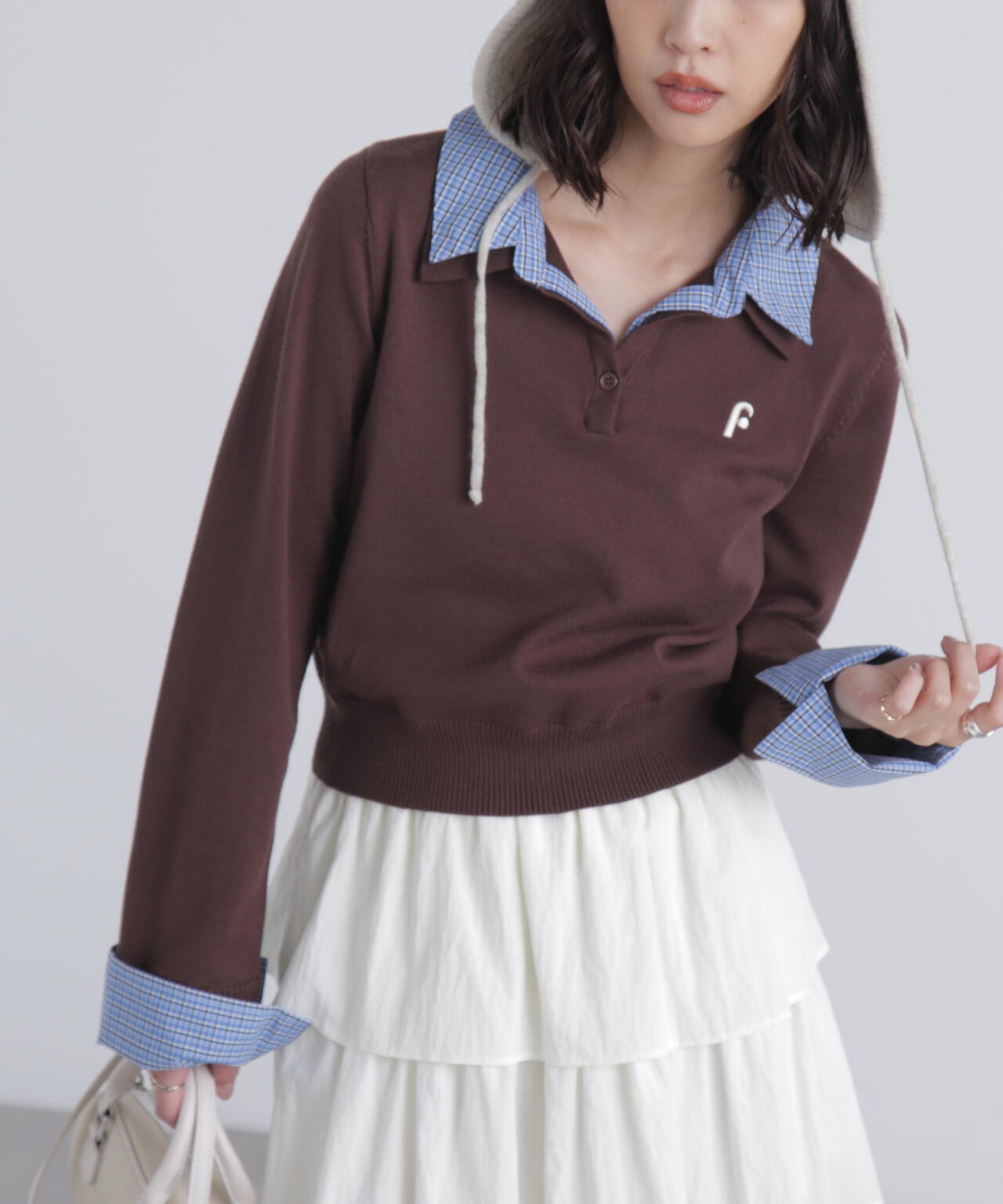 衿付きレイヤード風ポロニット