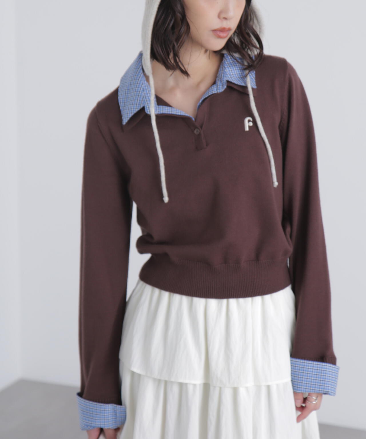 衿付きレイヤード風ポロニット