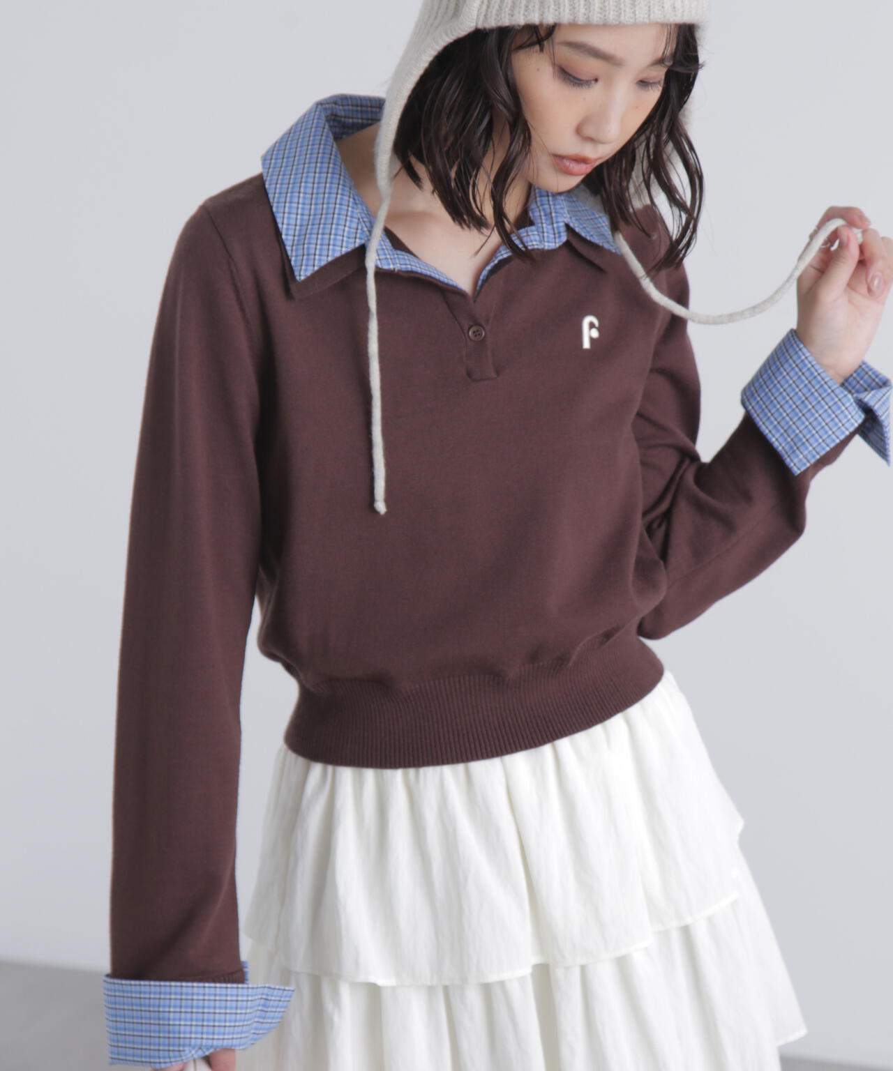 衿付きレイヤード風ポロニット