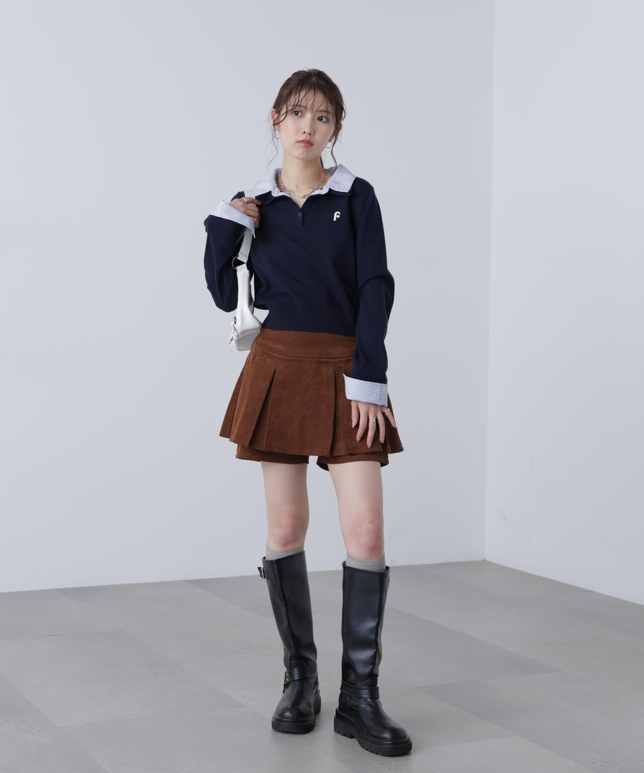 衿付きレイヤード風ポロニット