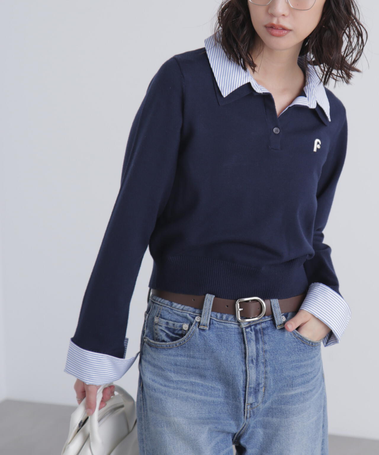 衿付きレイヤード風ポロニット