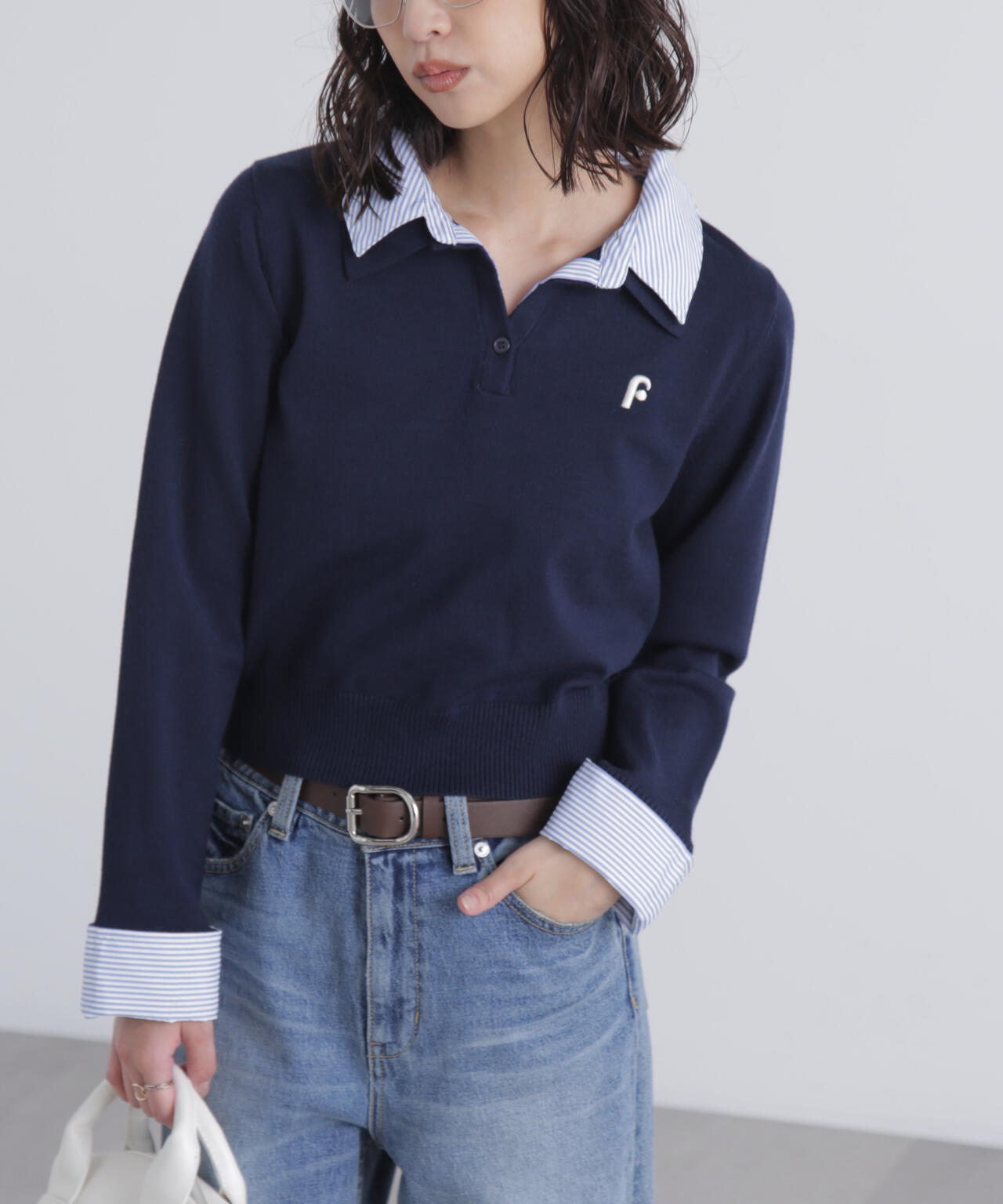 今だけお値下げ中　yori マリンドットパフポロニット 衿付きレイヤード風ポロニット | FREE'S MART（フリーズマート