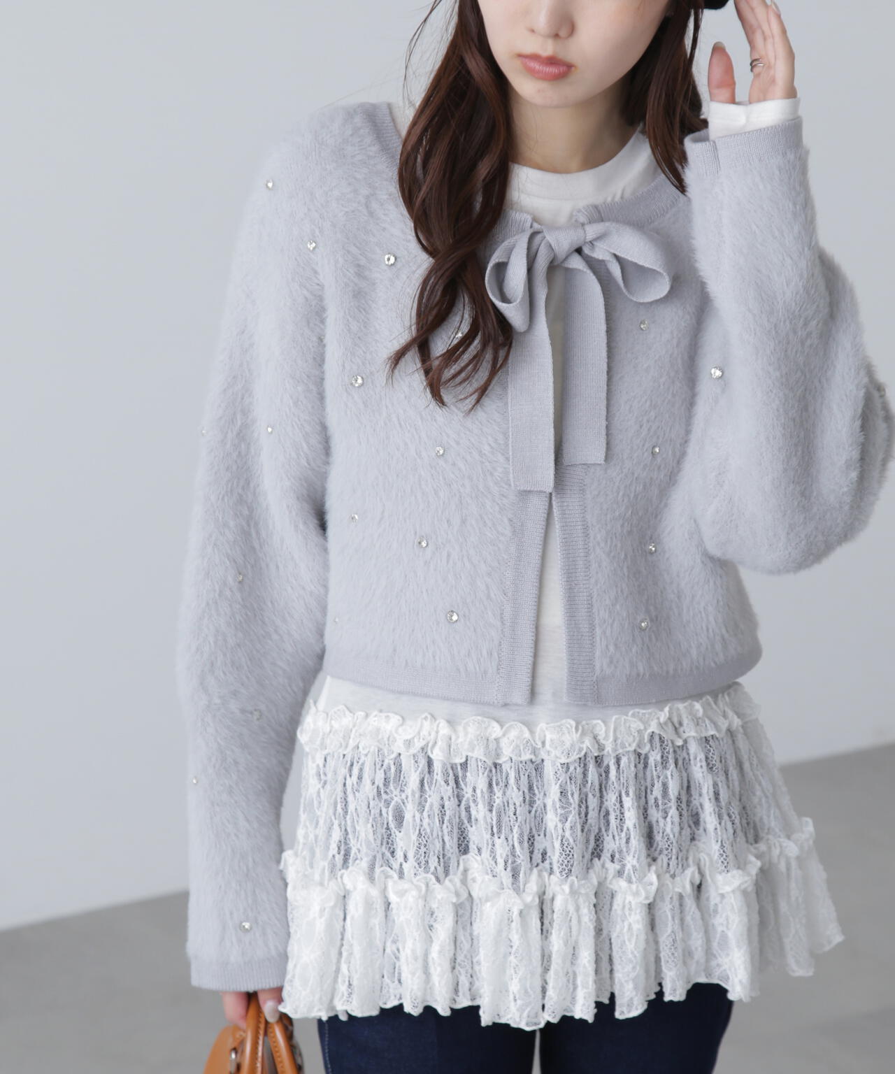 ラインストーンクロップドニットカーディガン | FREE'S MART（フリーズ