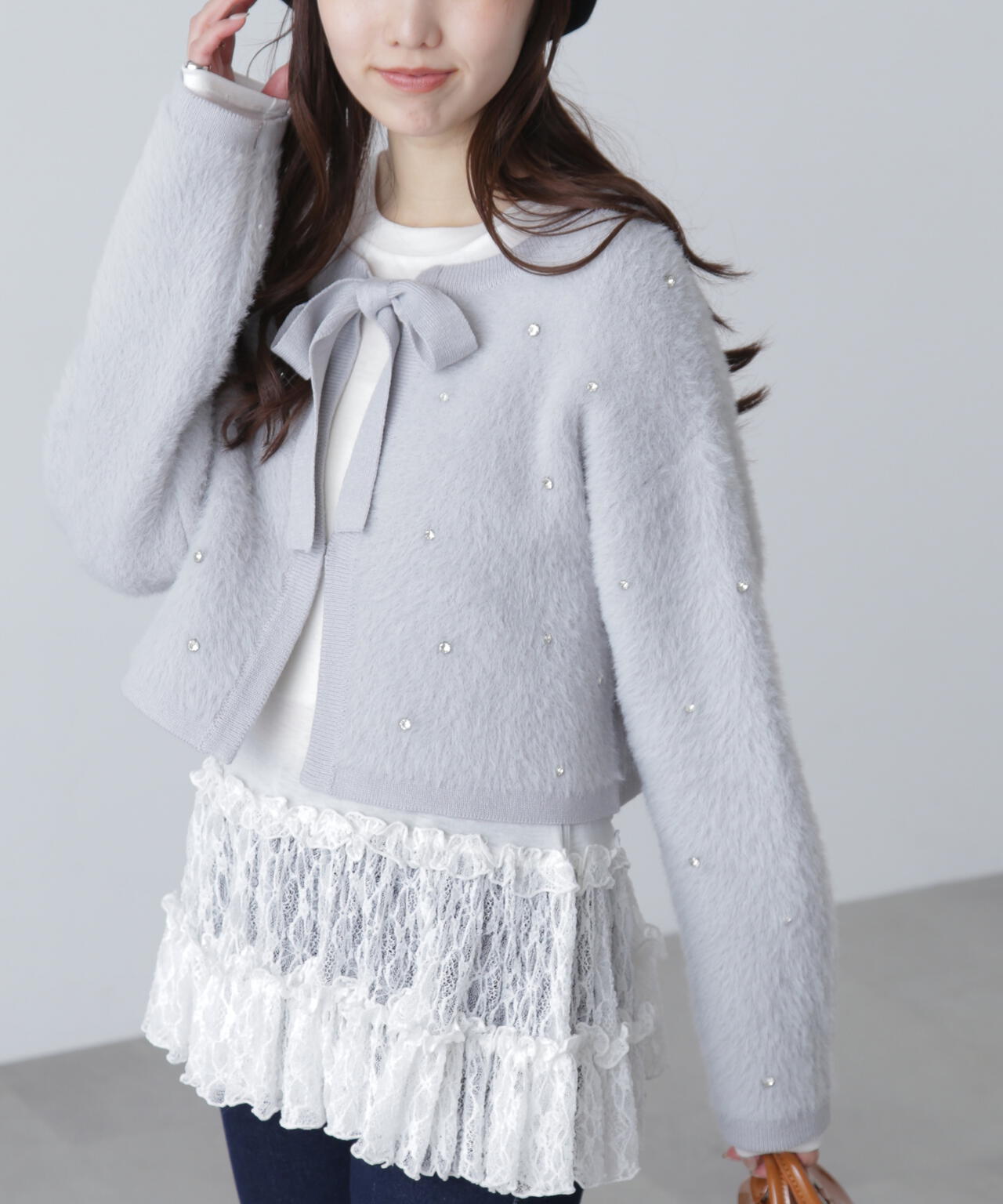 ラインストーンクロップドニットカーディガン | FREE'S MART（フリーズ