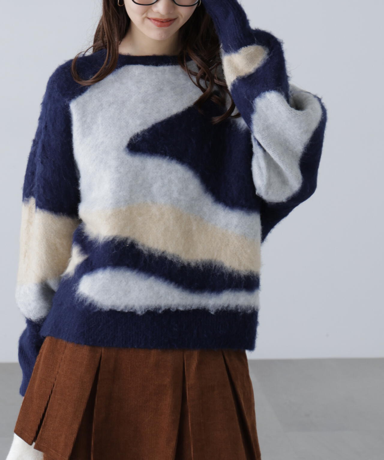 起毛ニュアンス柄ニット