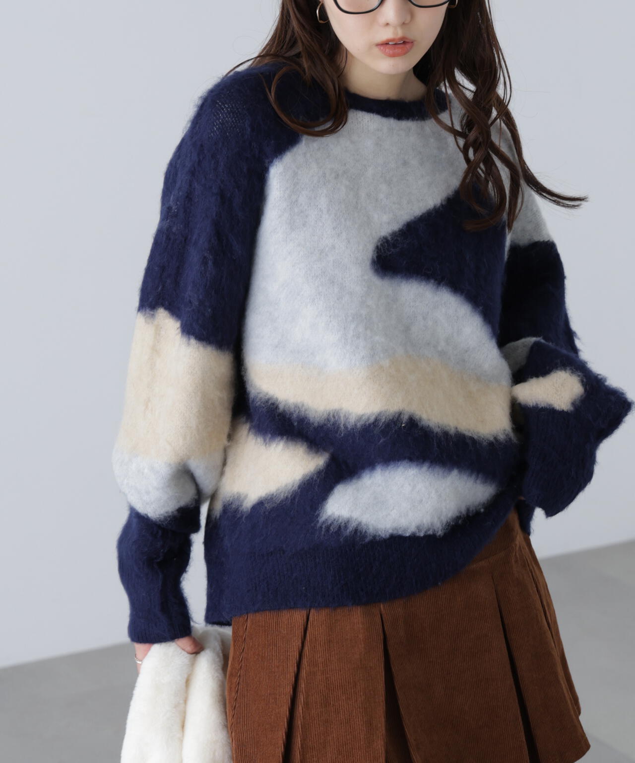 起毛ニュアンス柄ニット