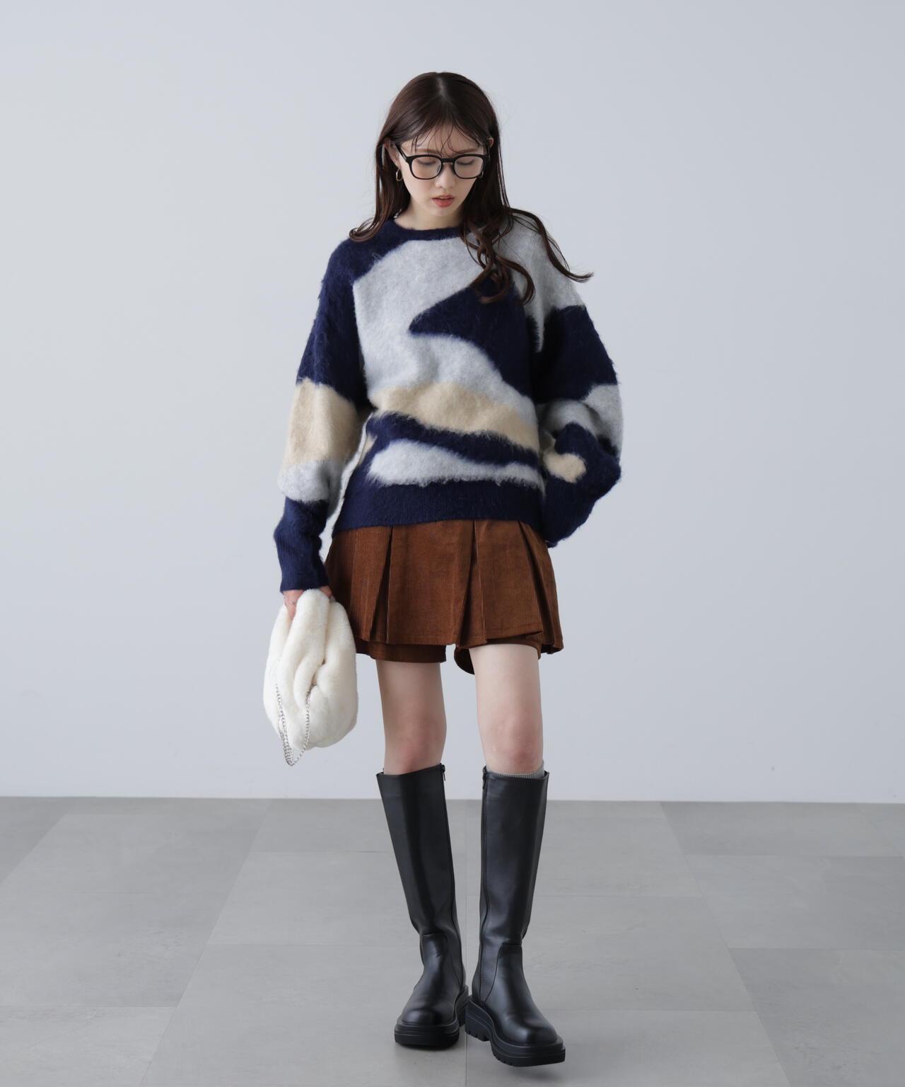 起毛ニュアンス柄ニット