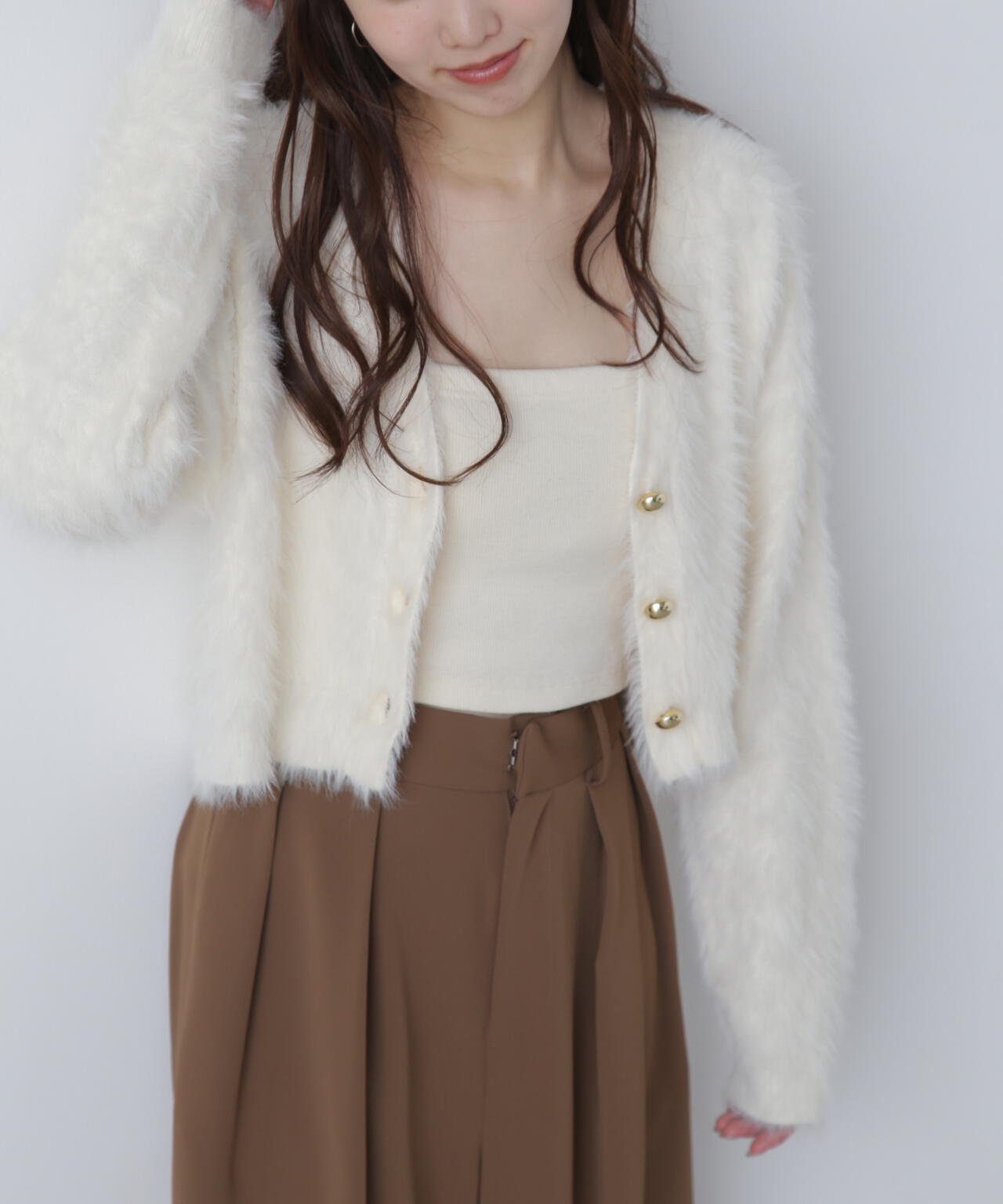 【はかな企画】金ボタンロングシャギーニットカーディガン〈ＭＦＭ〉