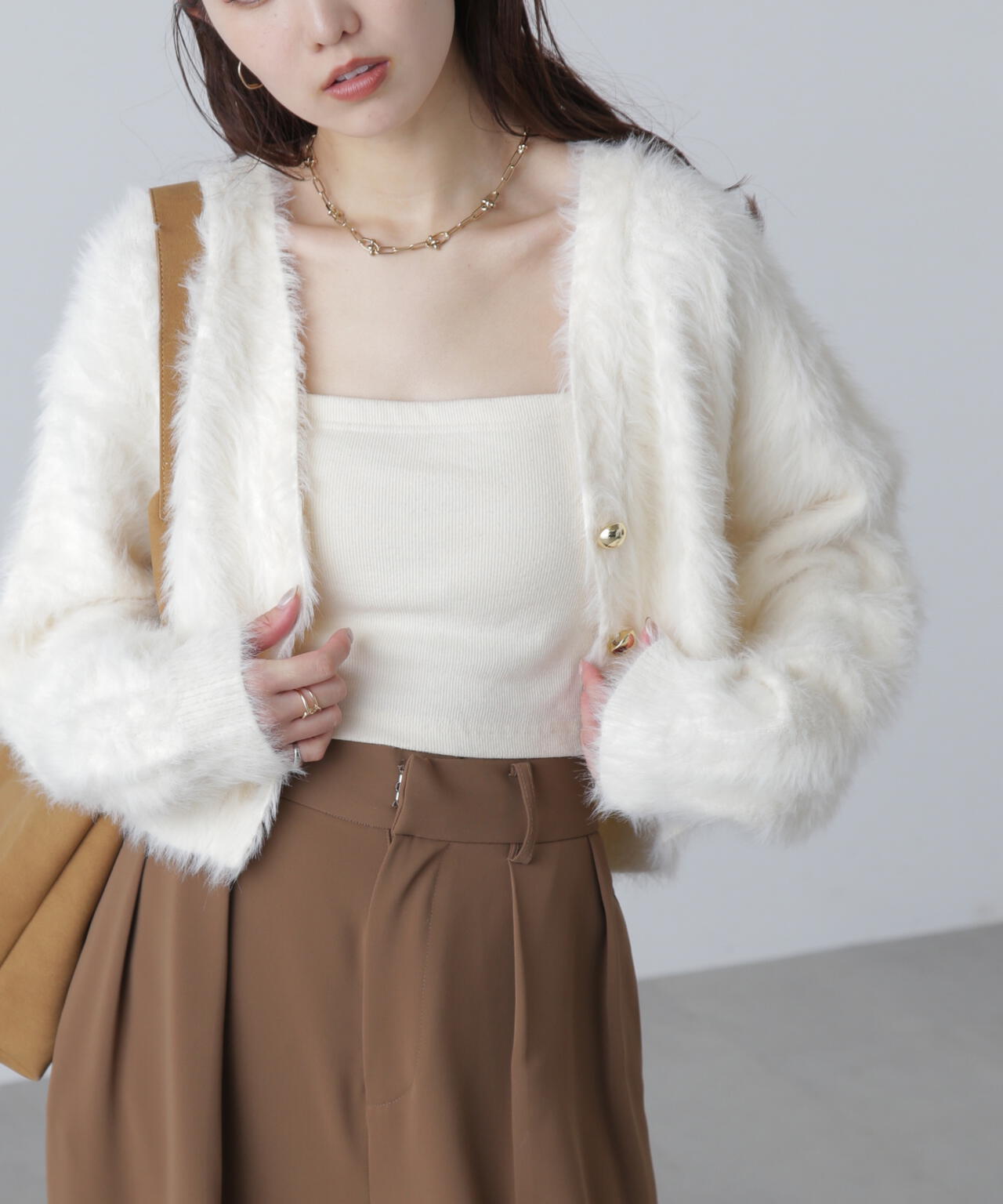 【はかな企画】金ボタンロングシャギーニットカーディガン〈ＭＦＭ〉